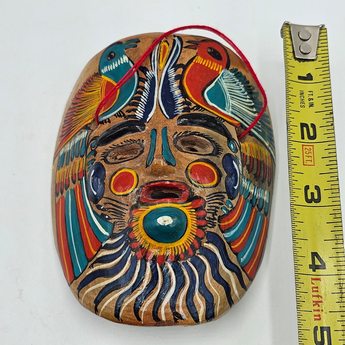 Talavera Hand Painted Mexican Pottery Folk Art Mask with Birds and Wall Hanger (small chip)