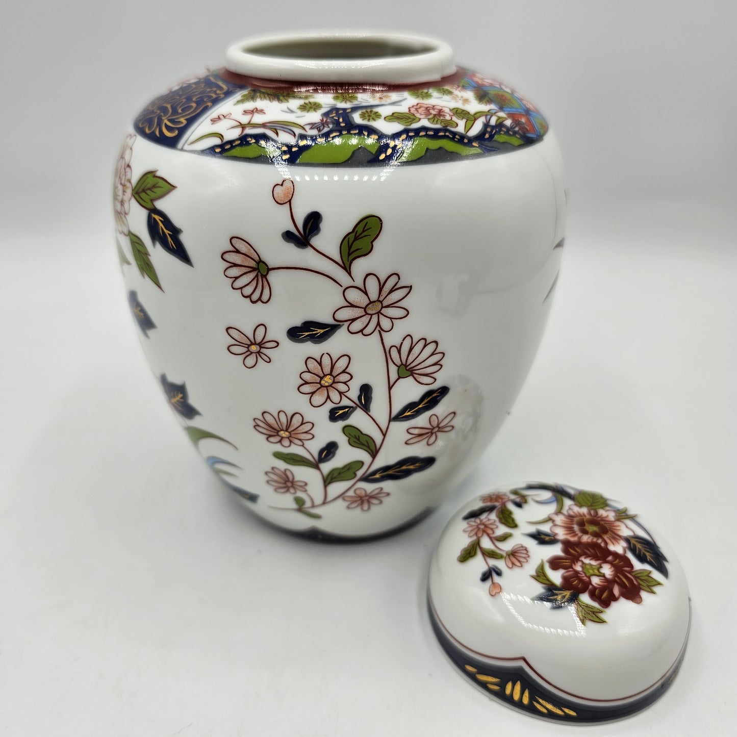 Floral Ceramic Lidded Asian Ginger Jar