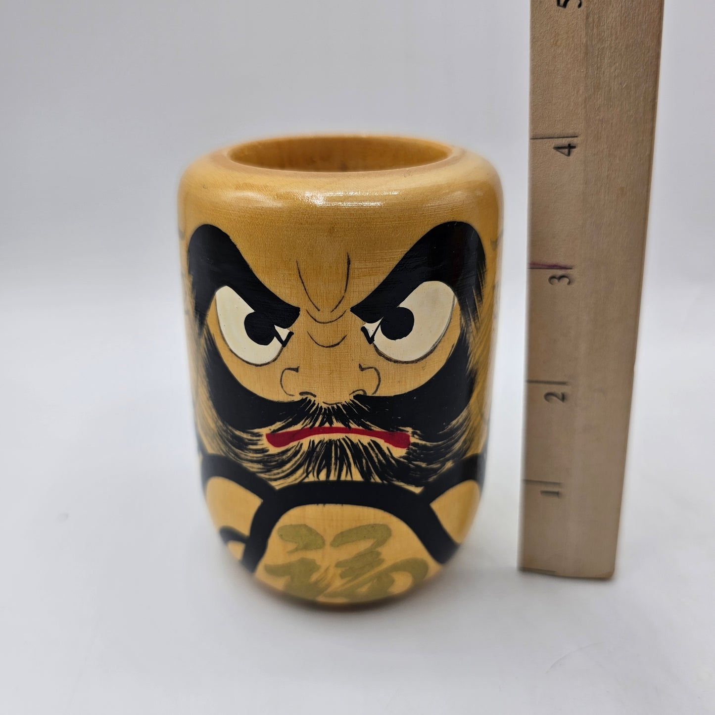 Kokeshi or Daruma Style Wooden Pencil Pot or Candle Holder - Signed, Made in Japan