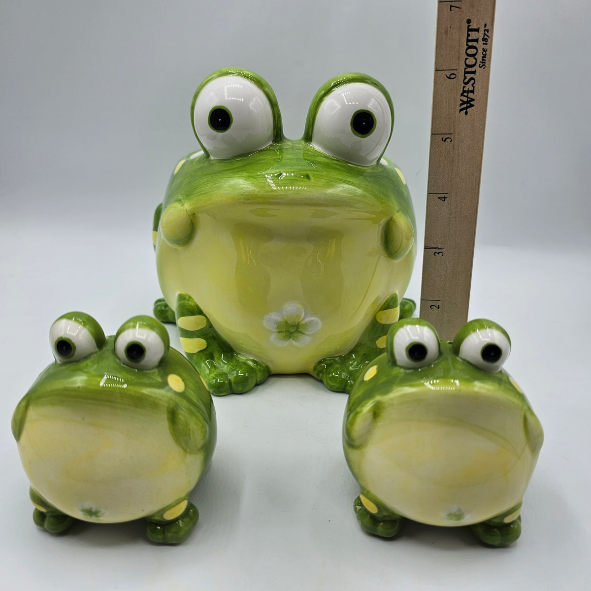 Burton and Burton Green Ceramic Toby Toad Bowl / Planter and Salt and Pepper Shakers