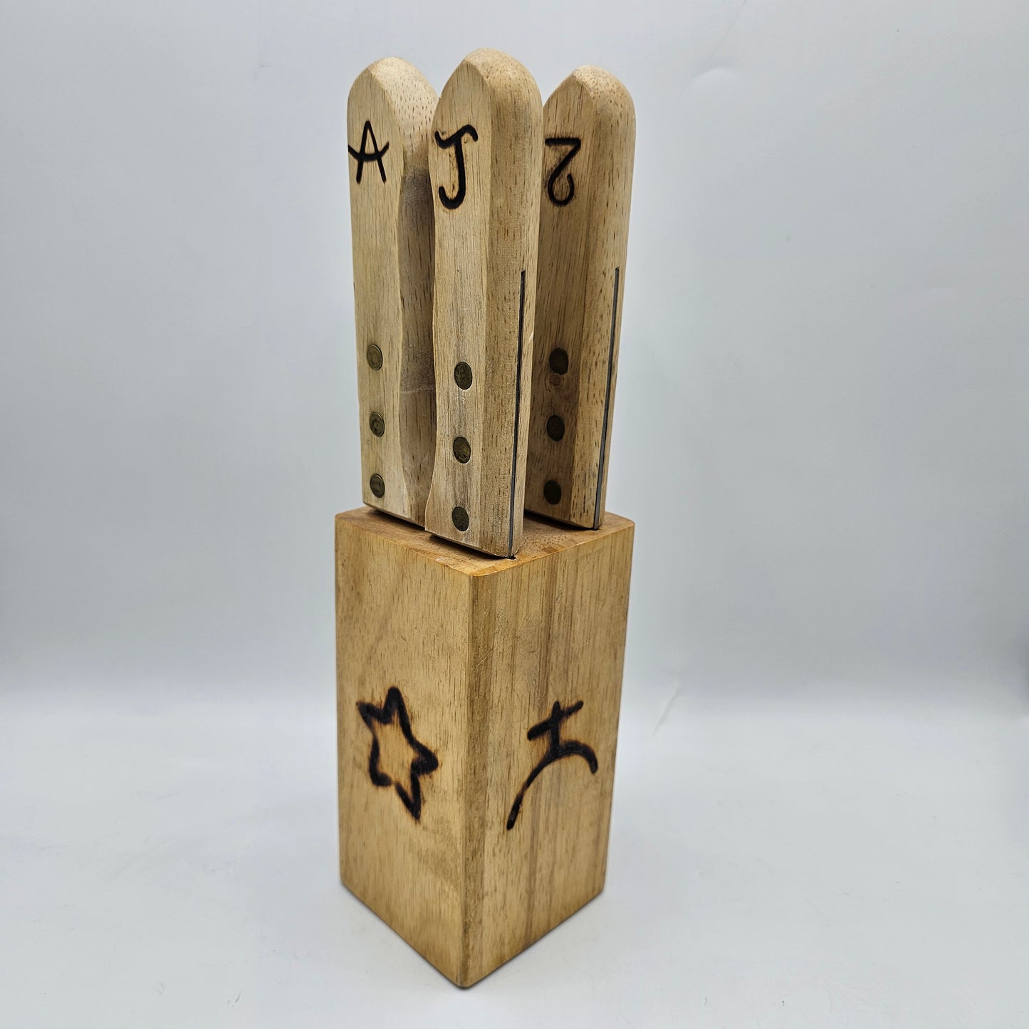 Cattle Brand 5" Steak Knife in Wooded Block Set - Custom Made with Rustic Pyrography Design by Cowboy Living
