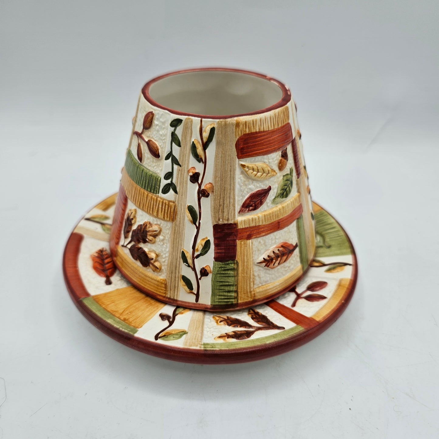 Yankee Candle Ceramic Fall Harvest Votive Candle Lamp Shade and Saucer Set