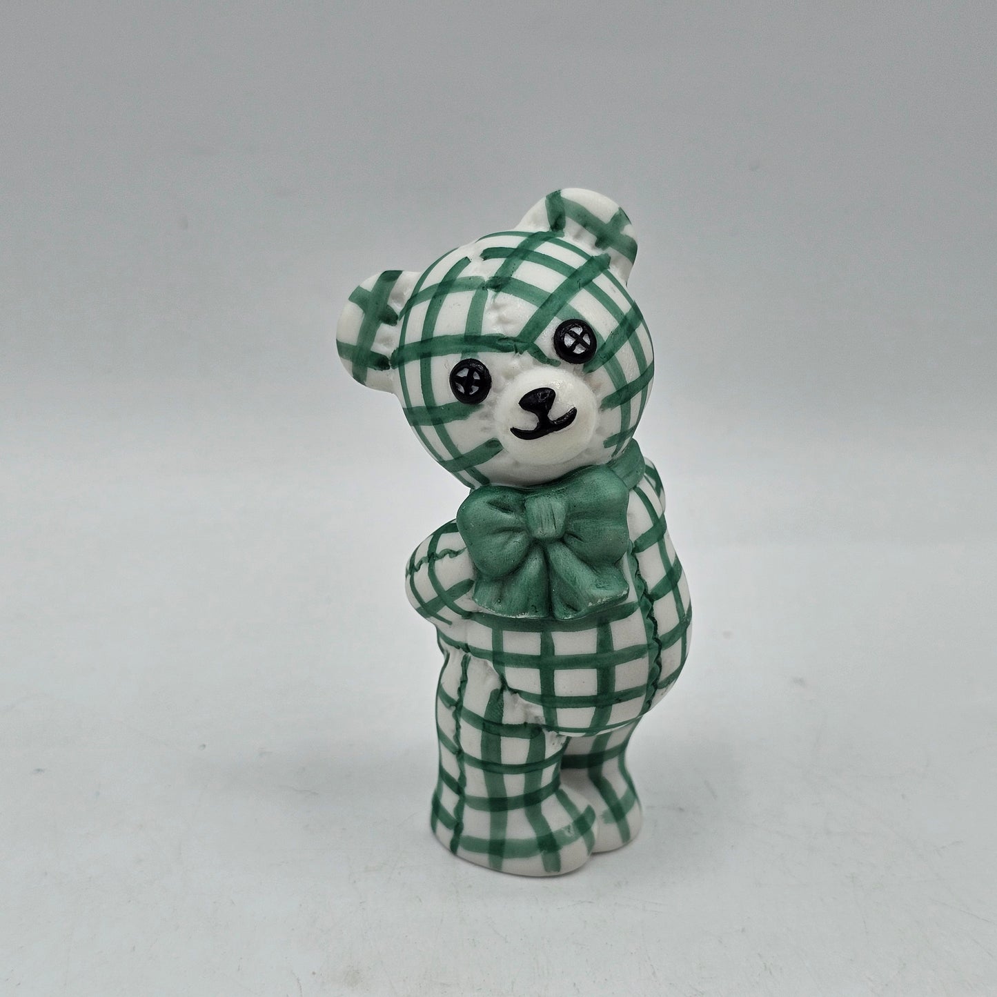 Green Gingham Porcelain Teddy Bear Figurine 1991