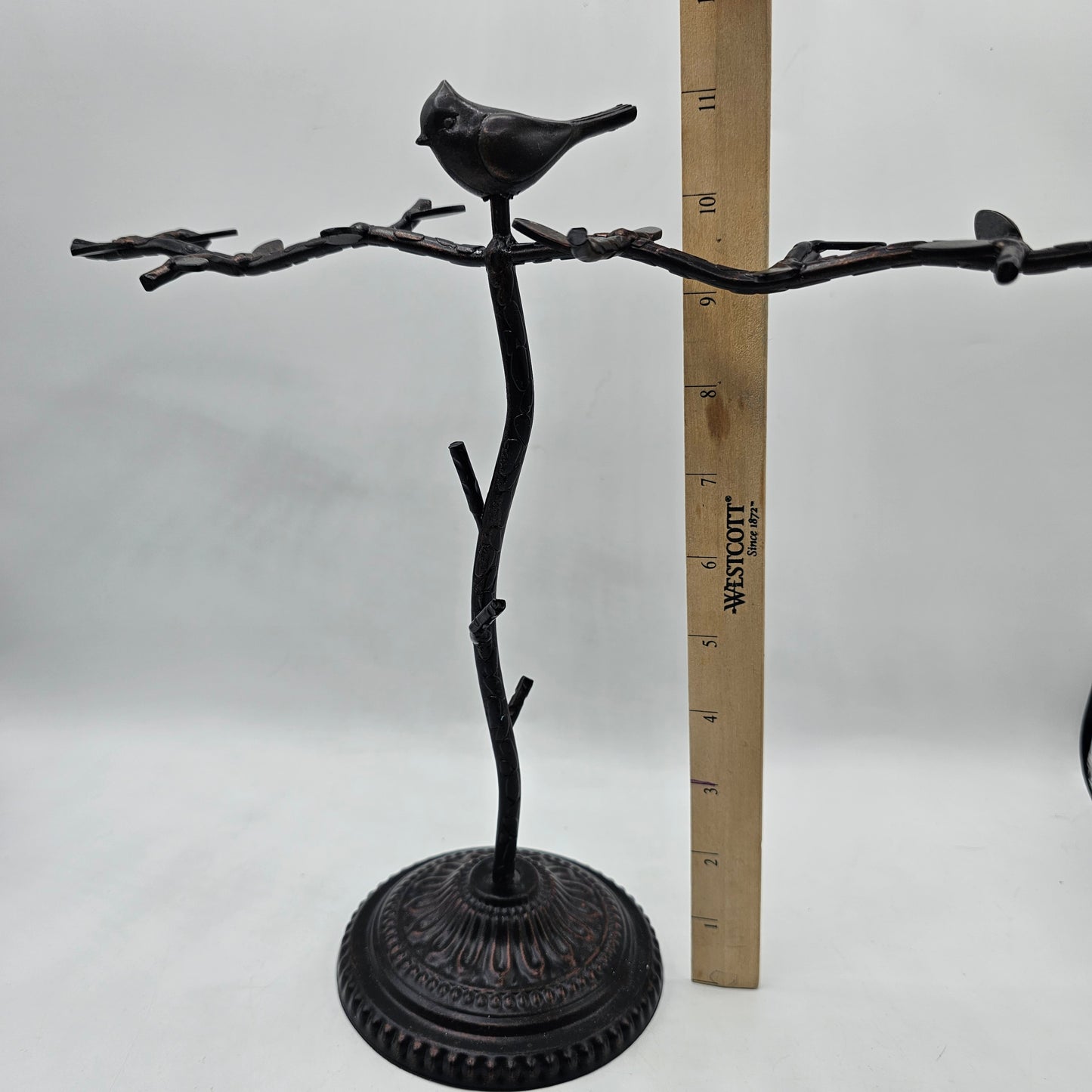 Bronze Tone Metal Jewlery Tree with Bird