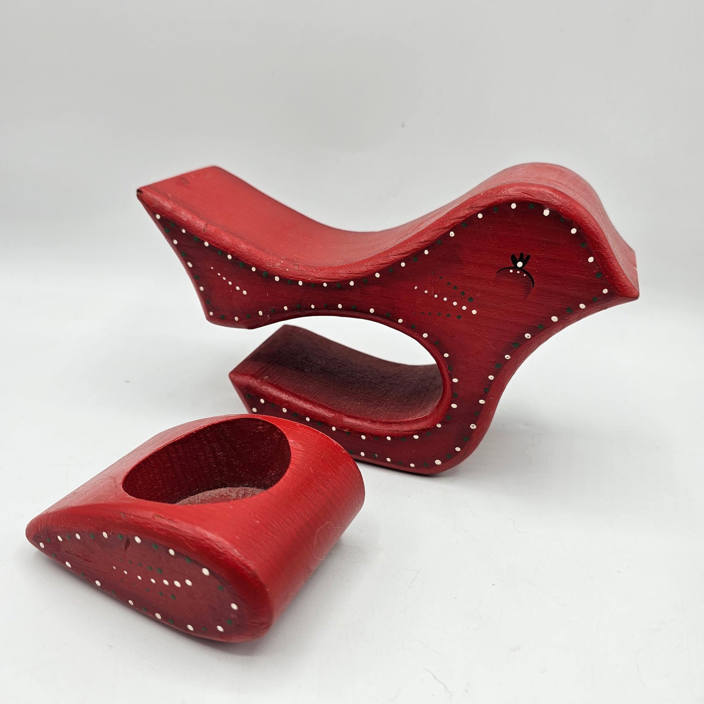Scandanavian Style Hand Painted Red Wooden Bird Tealight Candle Holder or Secret Box