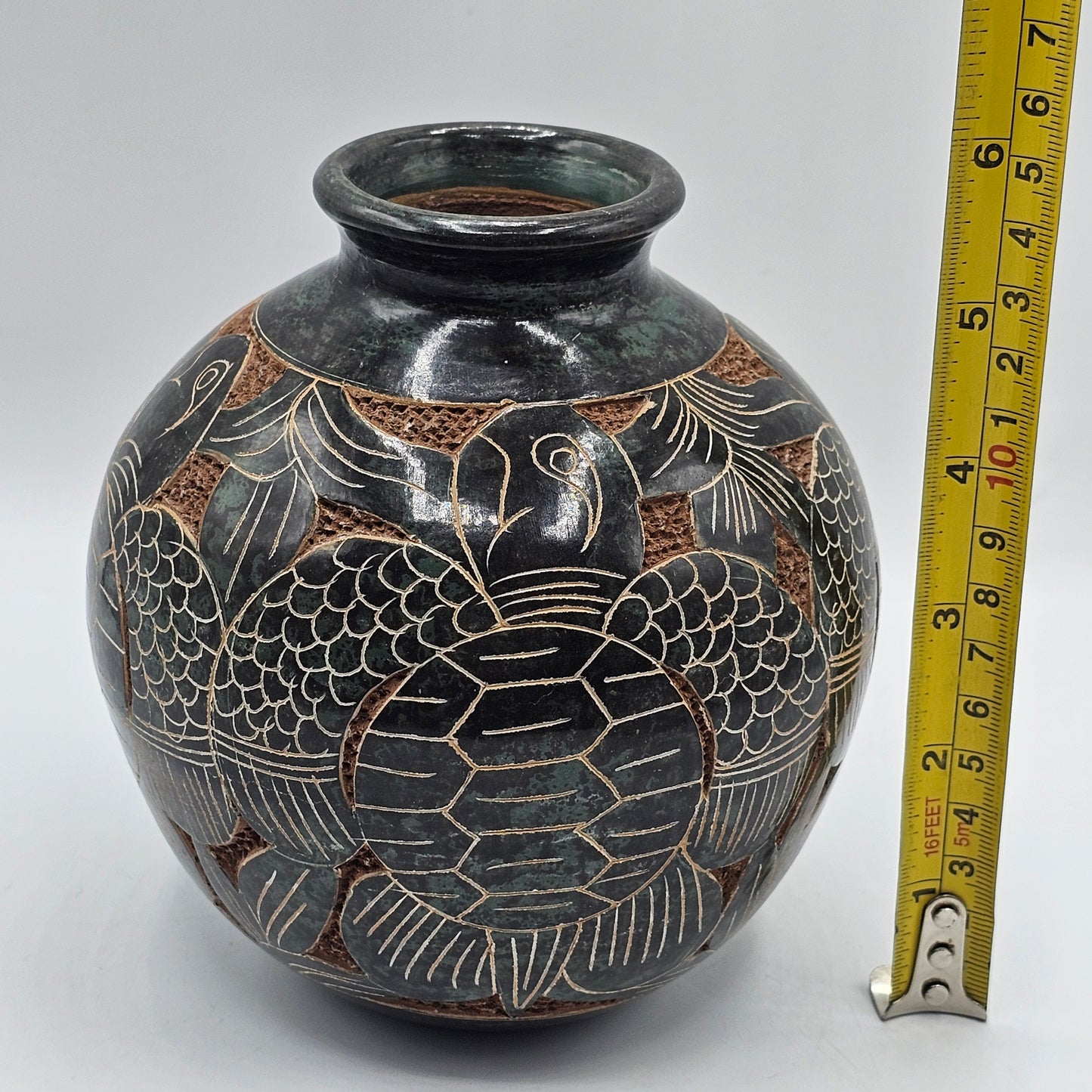 Etched Turtle Vase from Uruguay