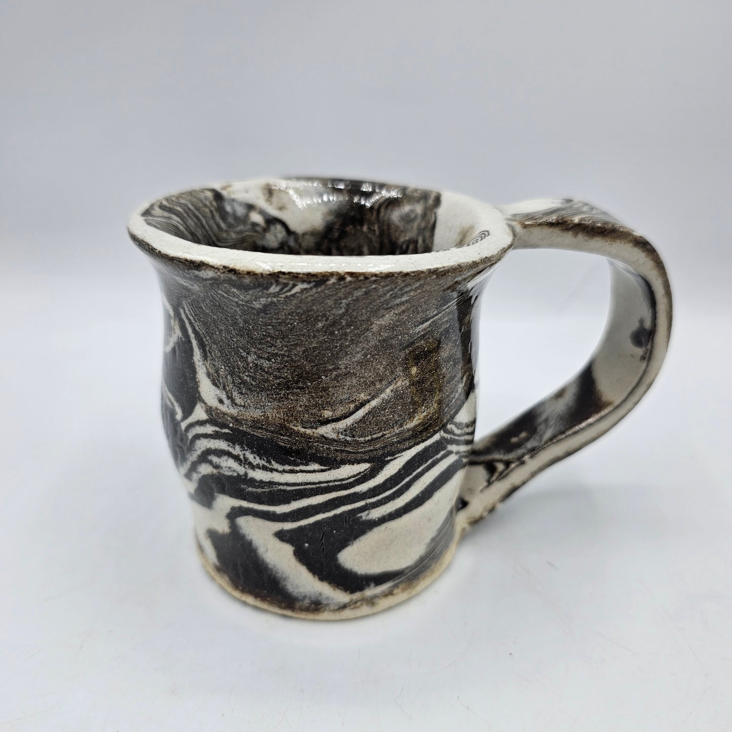 Artisan Pottery White and Brown Swirled Mug