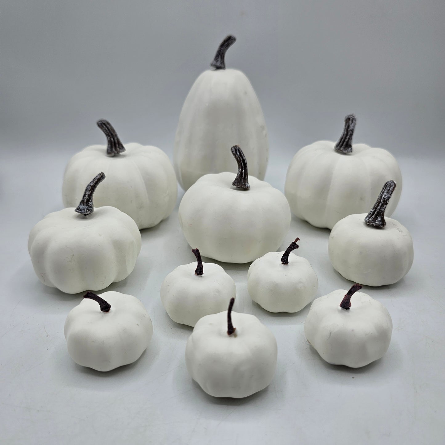 White Plastic Decorative Pumpkins / Vase Filler - Set of 11 Assorted Sizes