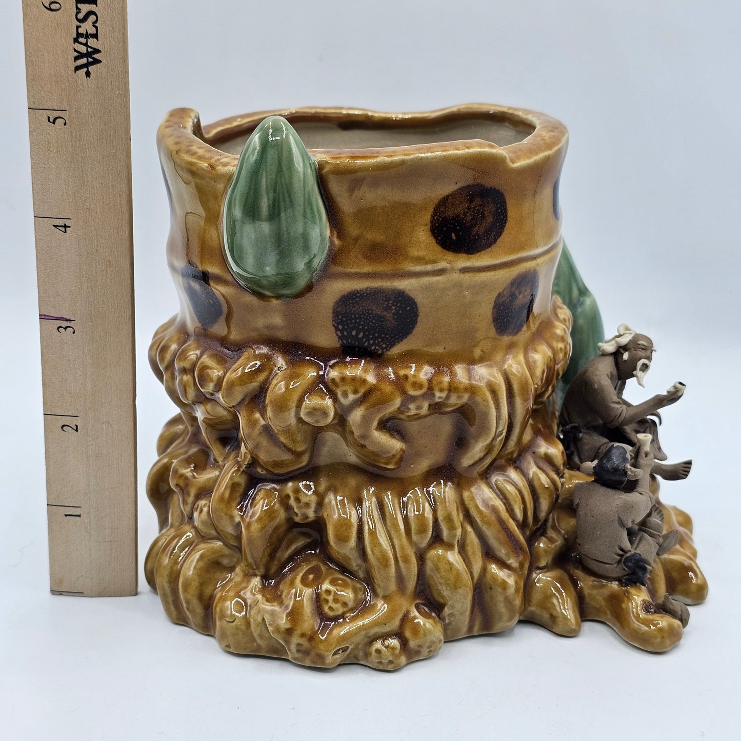 Ceramic Asian Vase with Applied Mud Men Figures