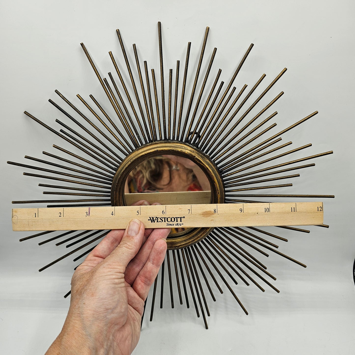 Vintage Sunburst Wall Mirror with Metal Rays