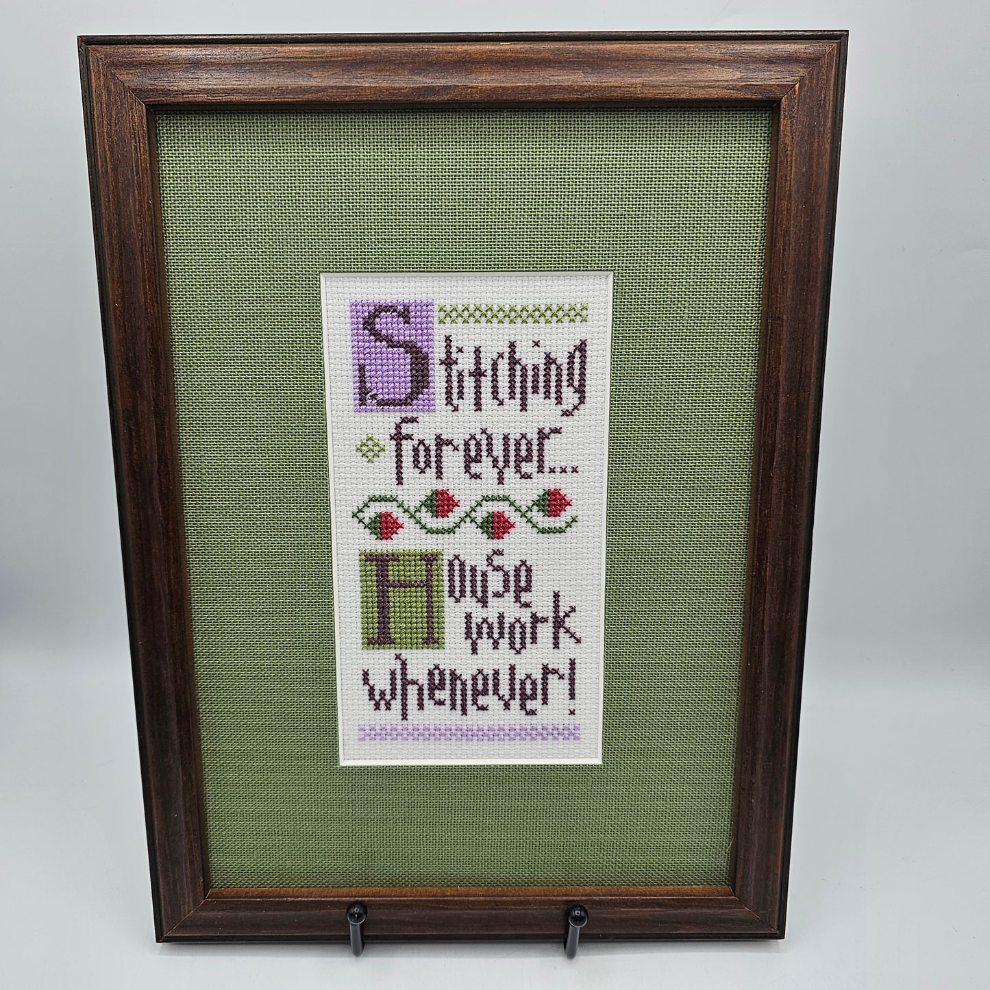 "Stitching Forever... Housework Whenever" Matted and Framed Cross Stitch