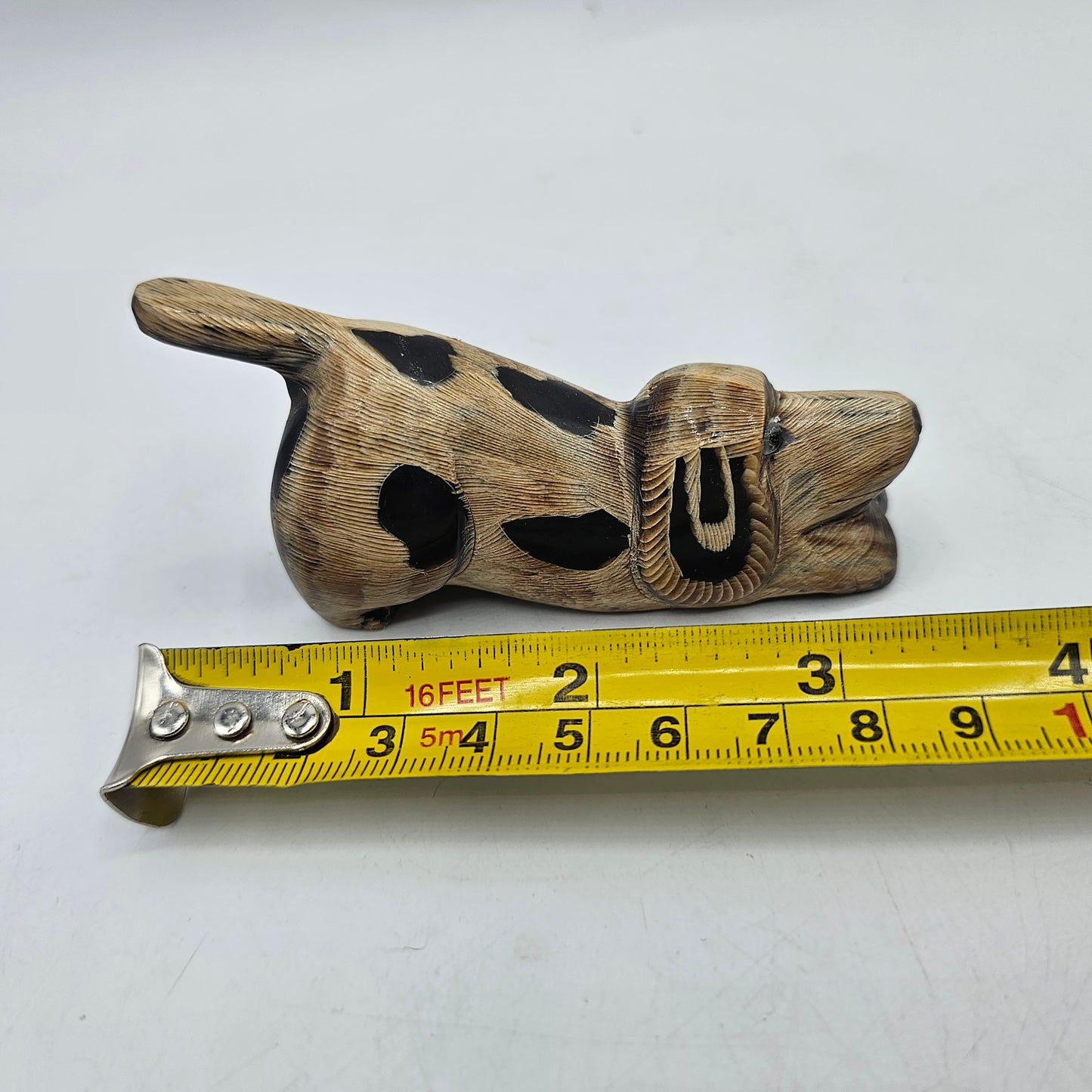 Vintage Carved Buffalo Horn Dog Figurine