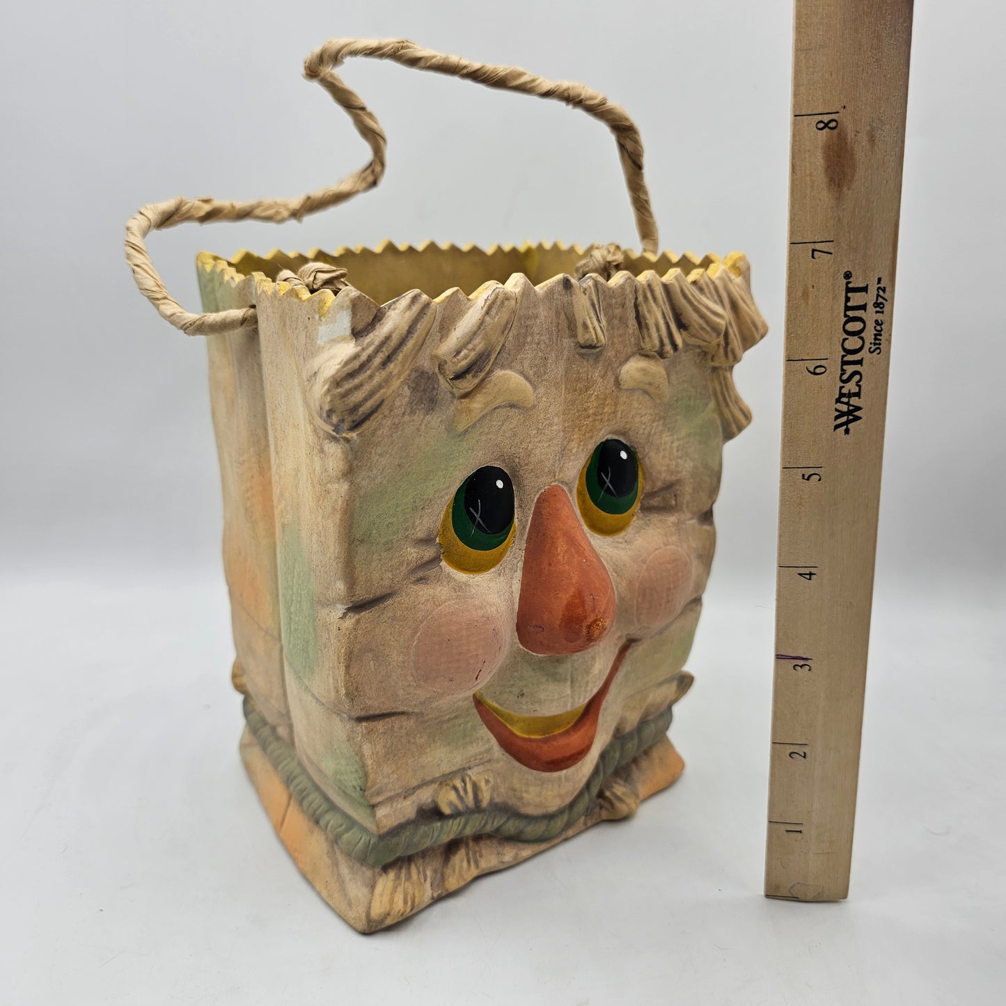Fall Scarecrow Ceramic Paper Bag Candy Bowl or Candle Holder