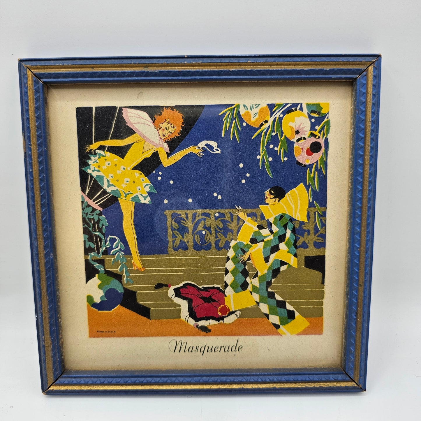 Vintage 1920's Art Deco Square Framed Prints - Set of 3 - Masquerade, Teasing, Senorita