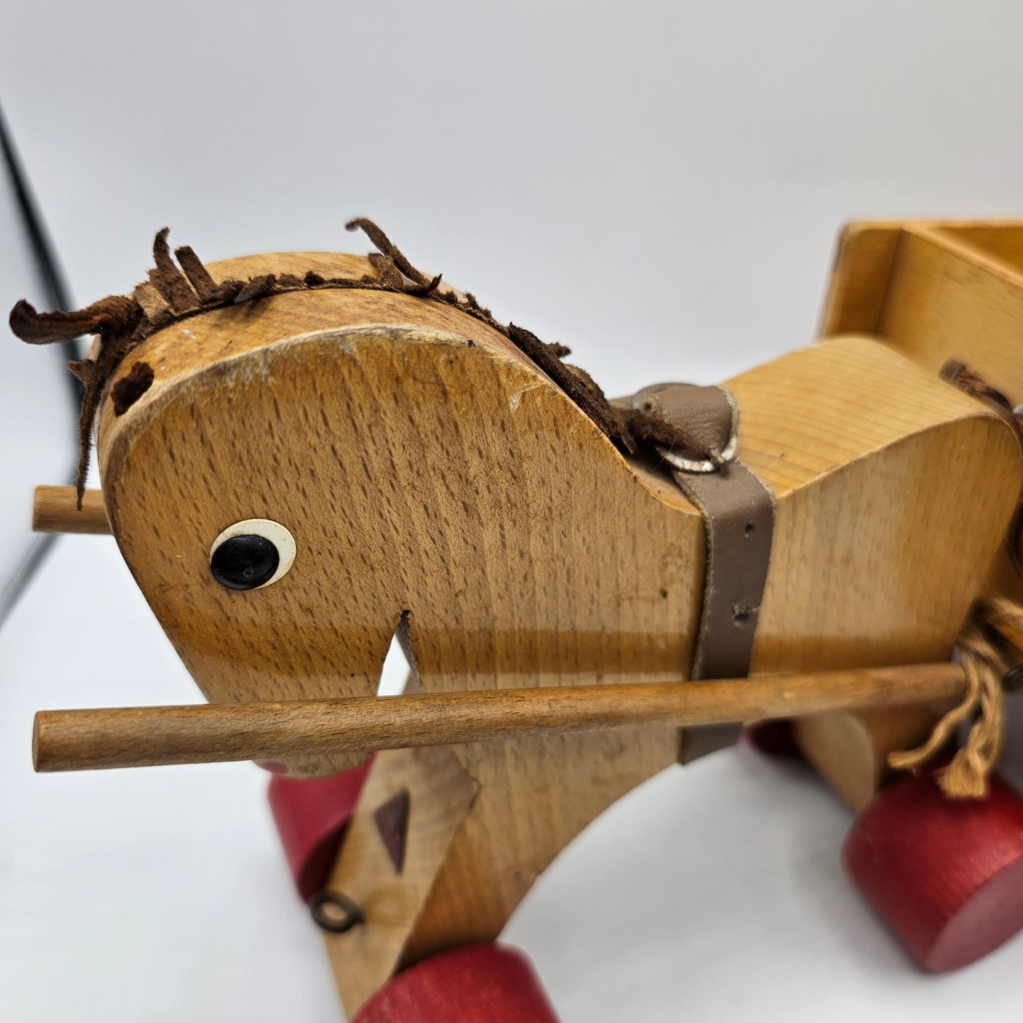 Vintage German Wooden Horse and Cart Toy