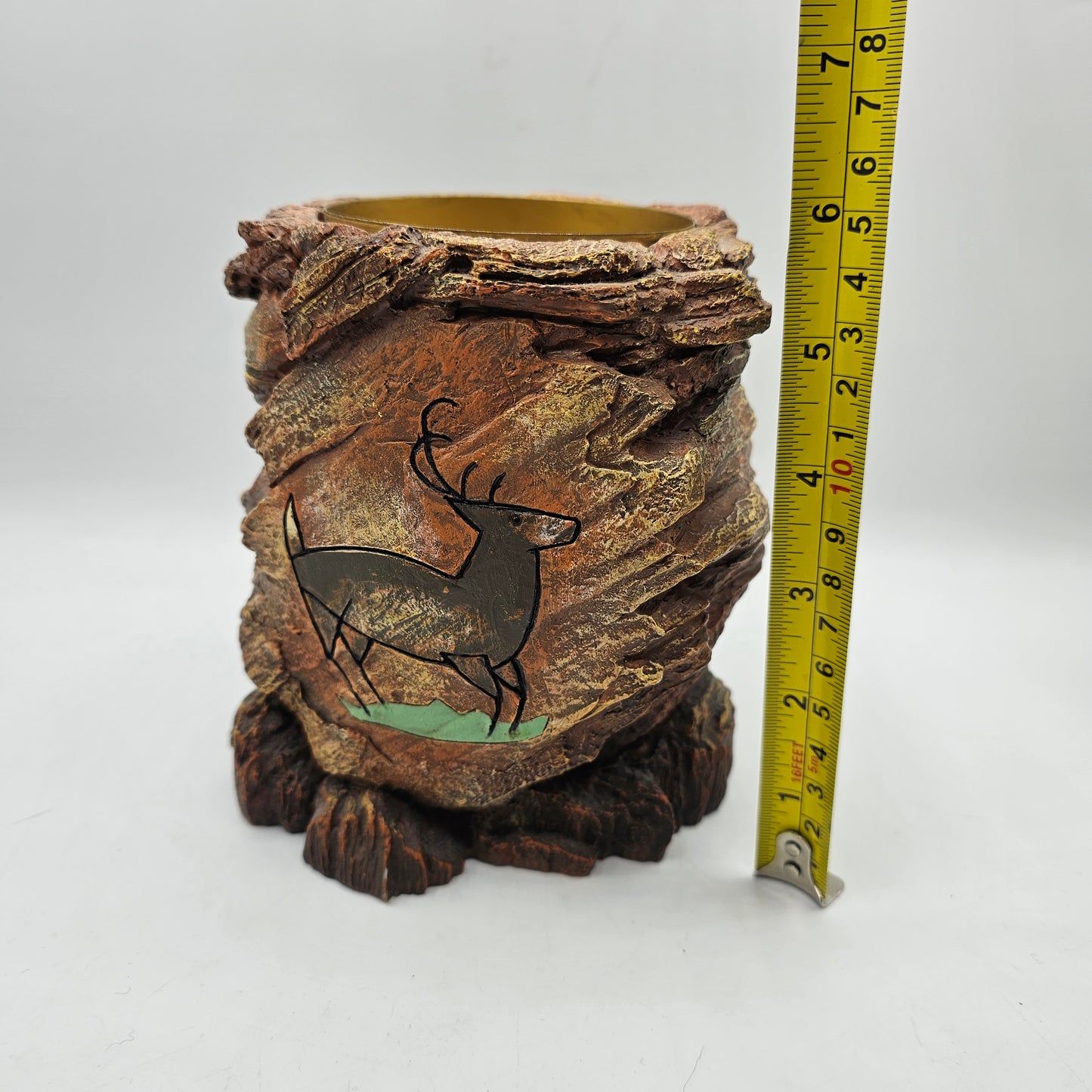 Cave Art Deer on Rock Resin Pillar Candle Holder / Stand