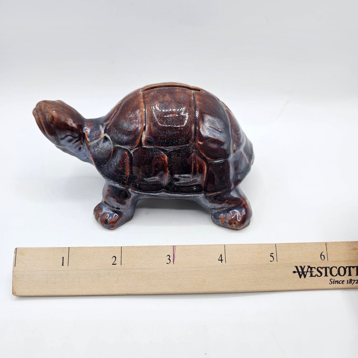 Brown Drip Glazed Terracotta Tortoise Turtle Money Coin Bank (no stopper)