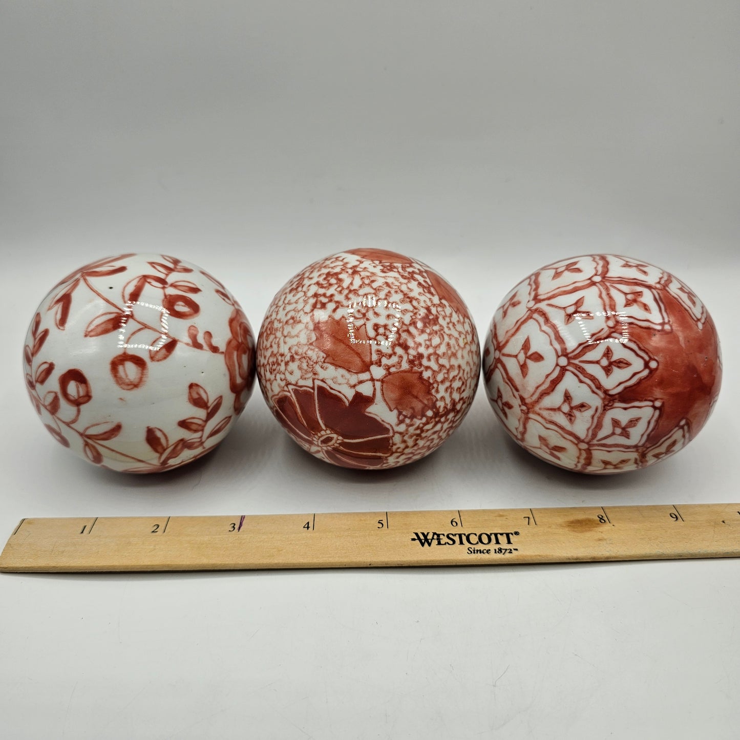 Pink and White Floral Porcelain Decorative Carpet Balls - Set of 3