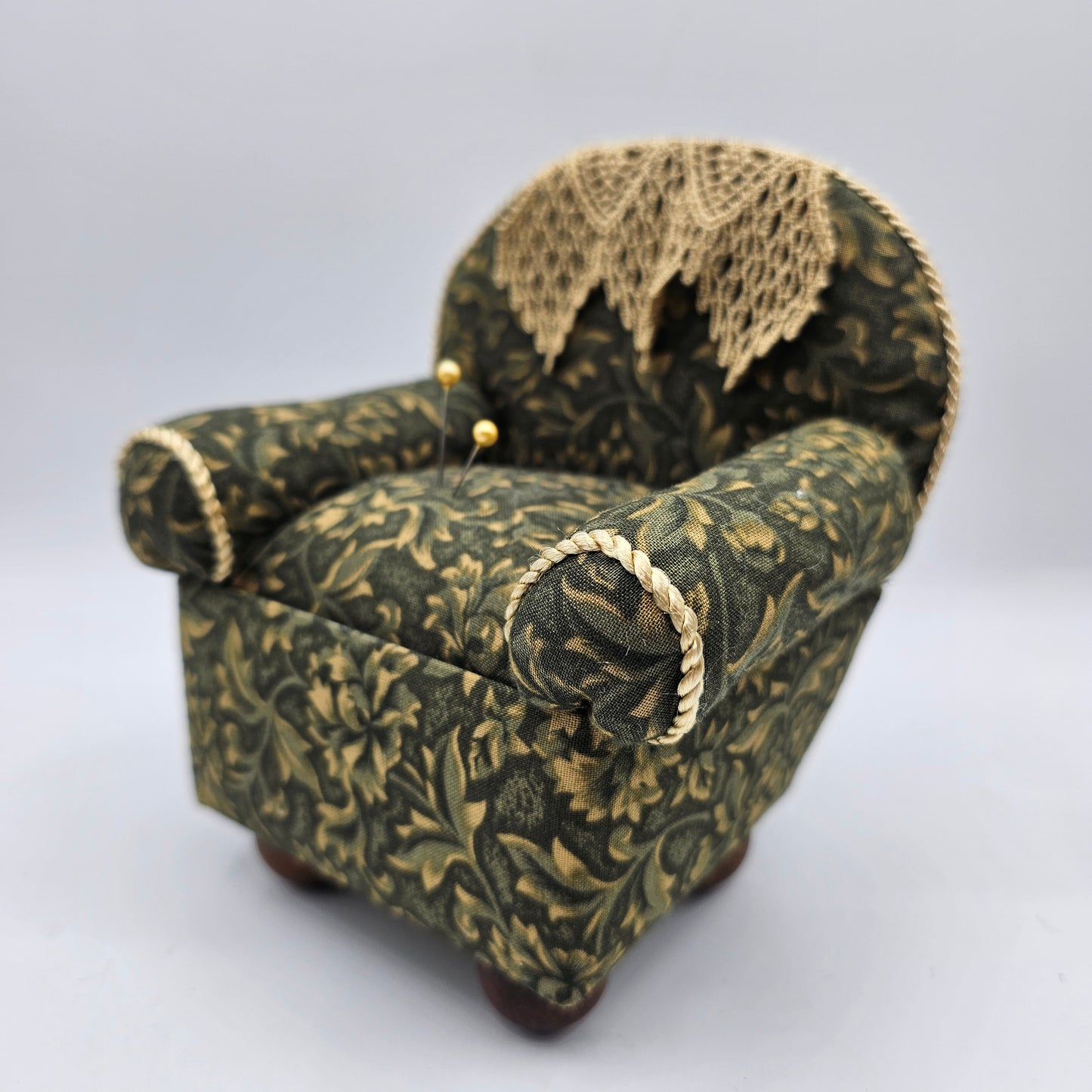 Collectible Pin Cushion - Green Armchair by Dritz (seat cushion lifts for storage)