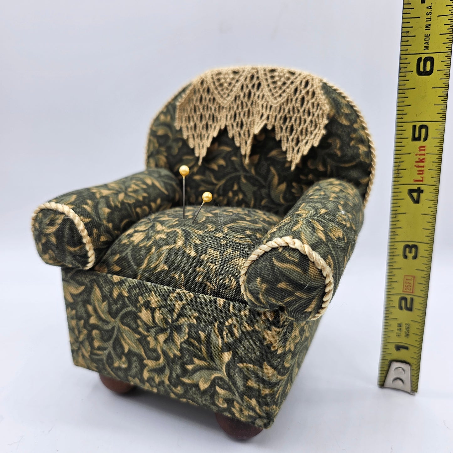 Collectible Pin Cushion - Green Armchair by Dritz (seat cushion lifts for storage)
