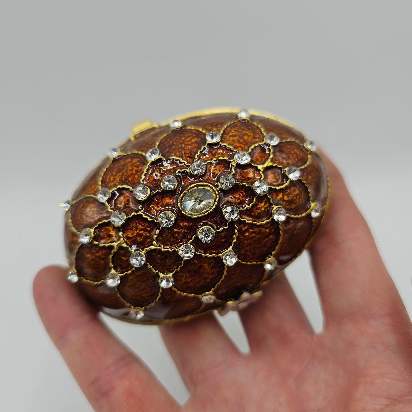 Egg Enameled Metal Trinket Box with Hinged Lid