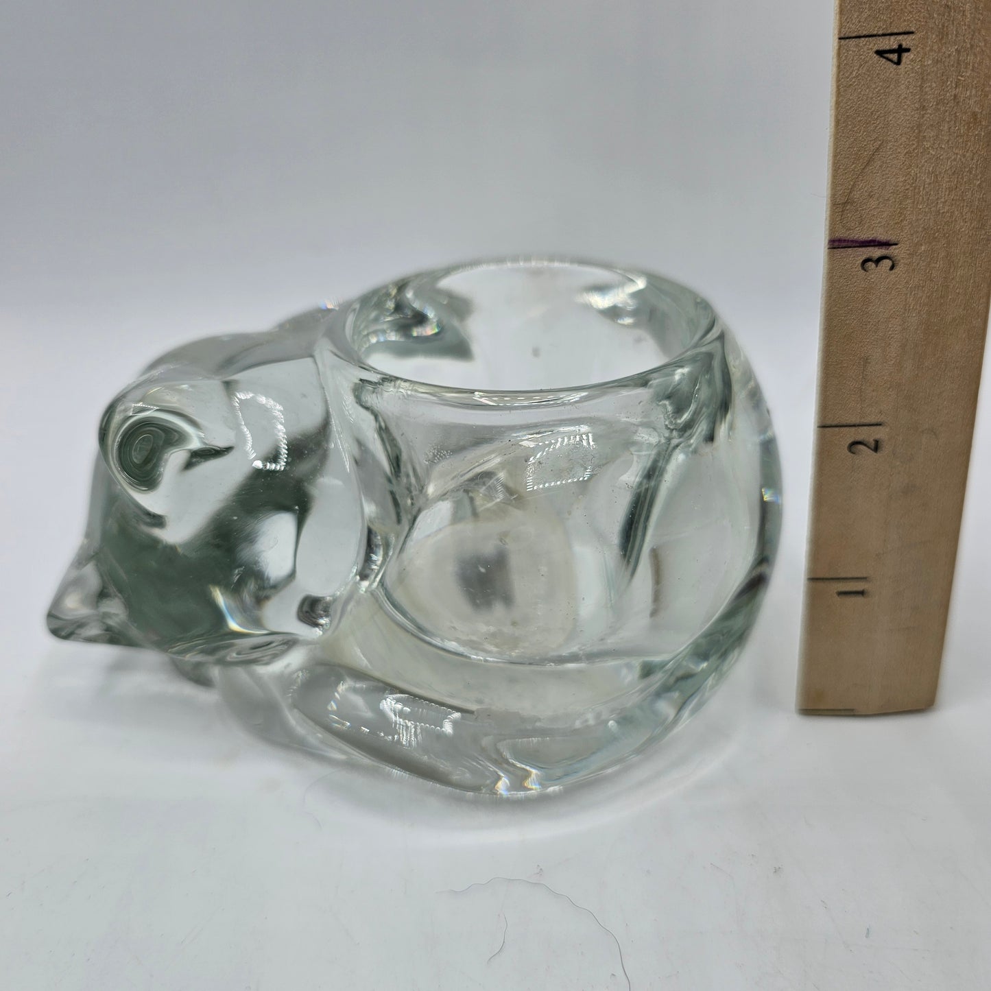 Clear Indiana Glass Sleeping Cat Votive Candle Holder