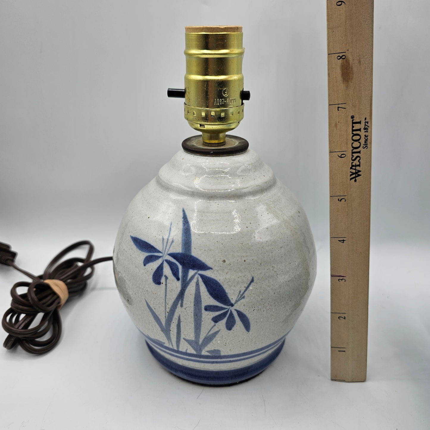 Glazed Pottery Table Lamp with Iris Flower Design - #1