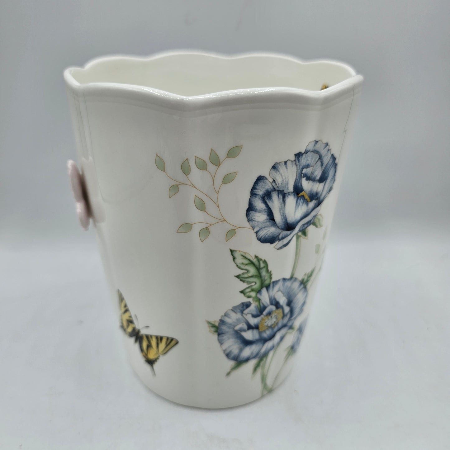 Lenox Butterfly Meadow Ceramic Utensil Holder / Vase with Flowers and Applied Butterfly