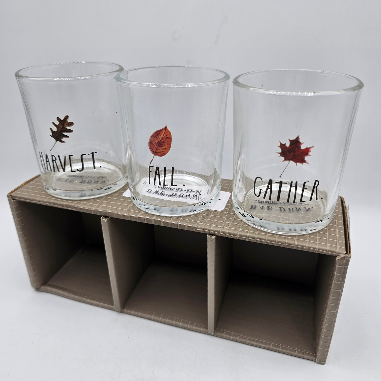 Rae Dunn Fall Themed Glass Votive Candle Holders - Set of 3