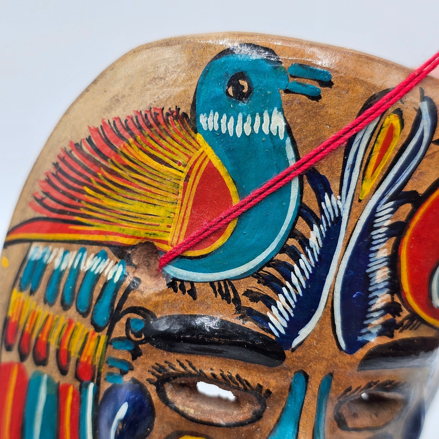 Talavera Hand Painted Mexican Pottery Folk Art Mask with Birds and Wall Hanger (small chip)