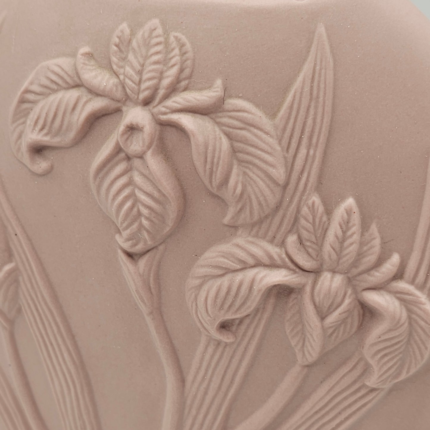 Vintage Dusty Pink Ceramic Vase With 3-D Irises