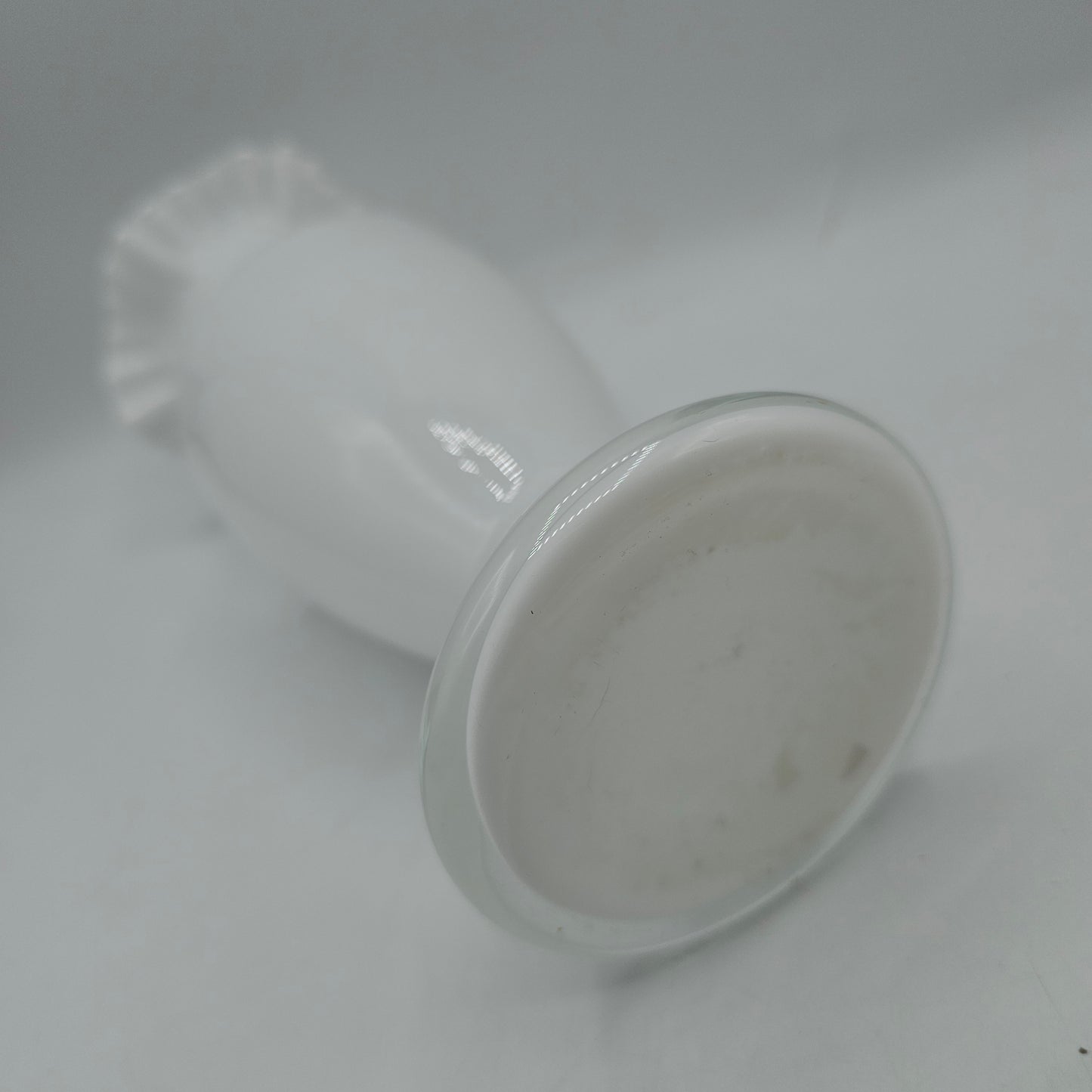 Vintage White Glass Ruffle Vase