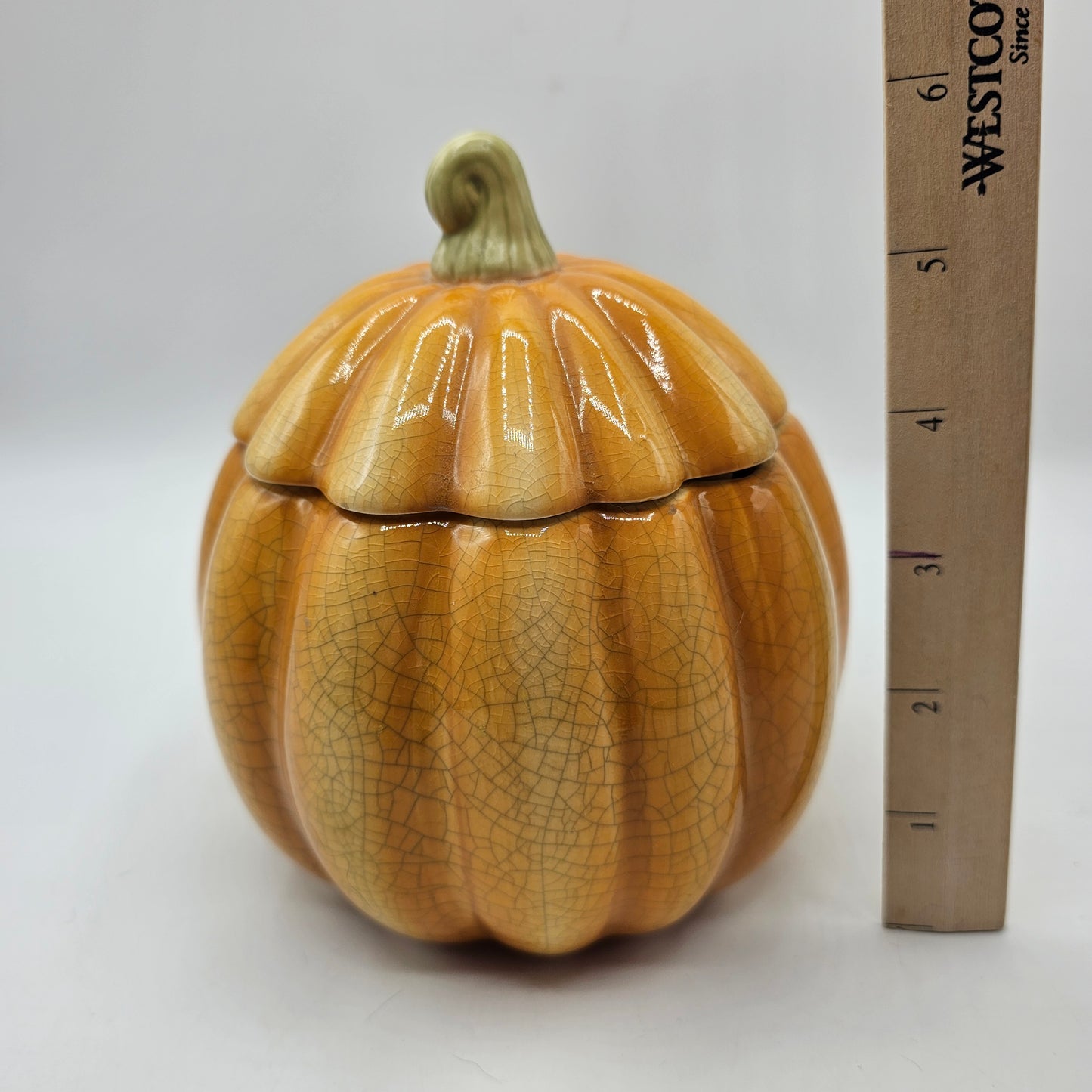 Orange Crackle Glazed Ceramic Pumpkin Candle - Unlit