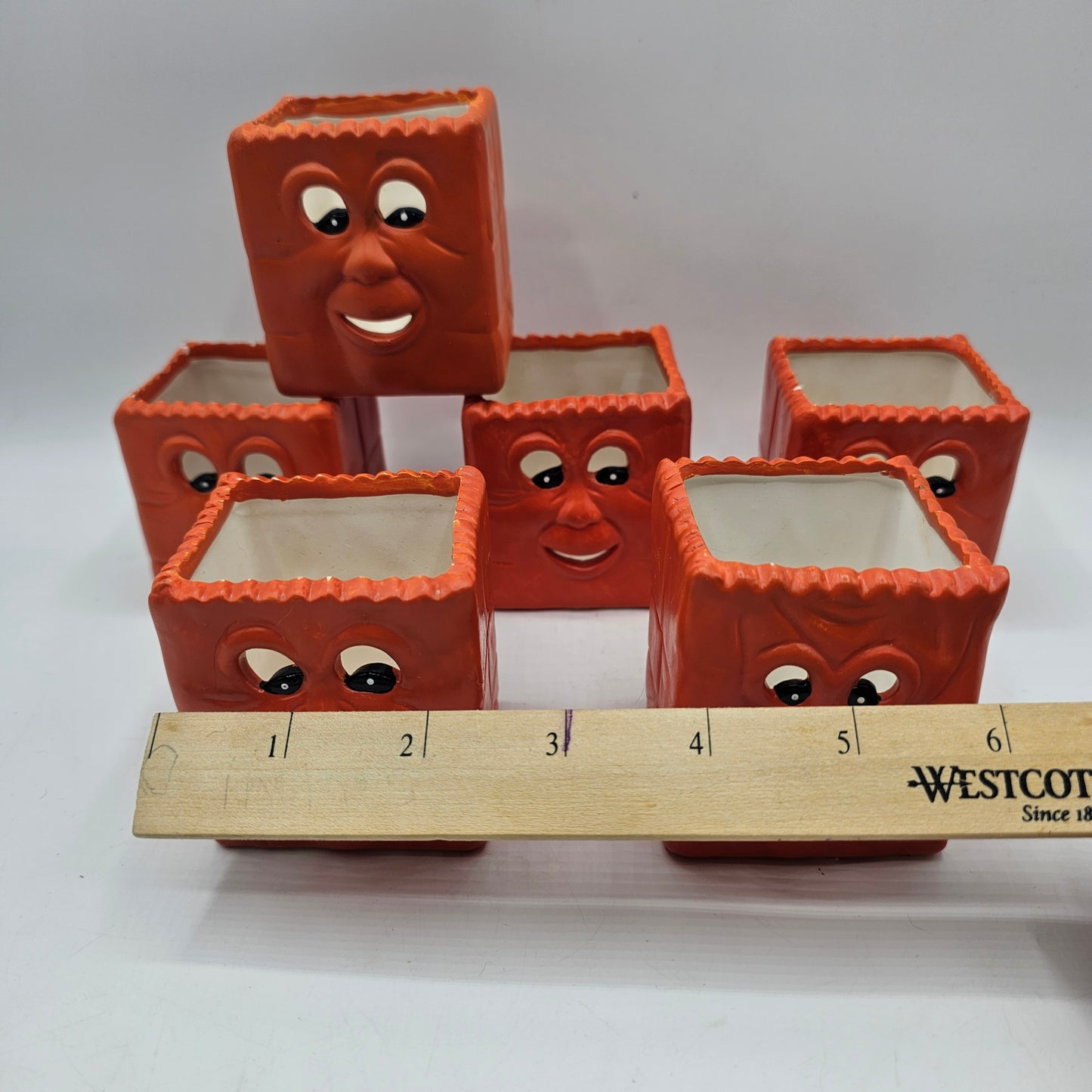 Orange Ceramic Paper Bag Jack O Lantern Tea Light Candle Holders - Set of 6