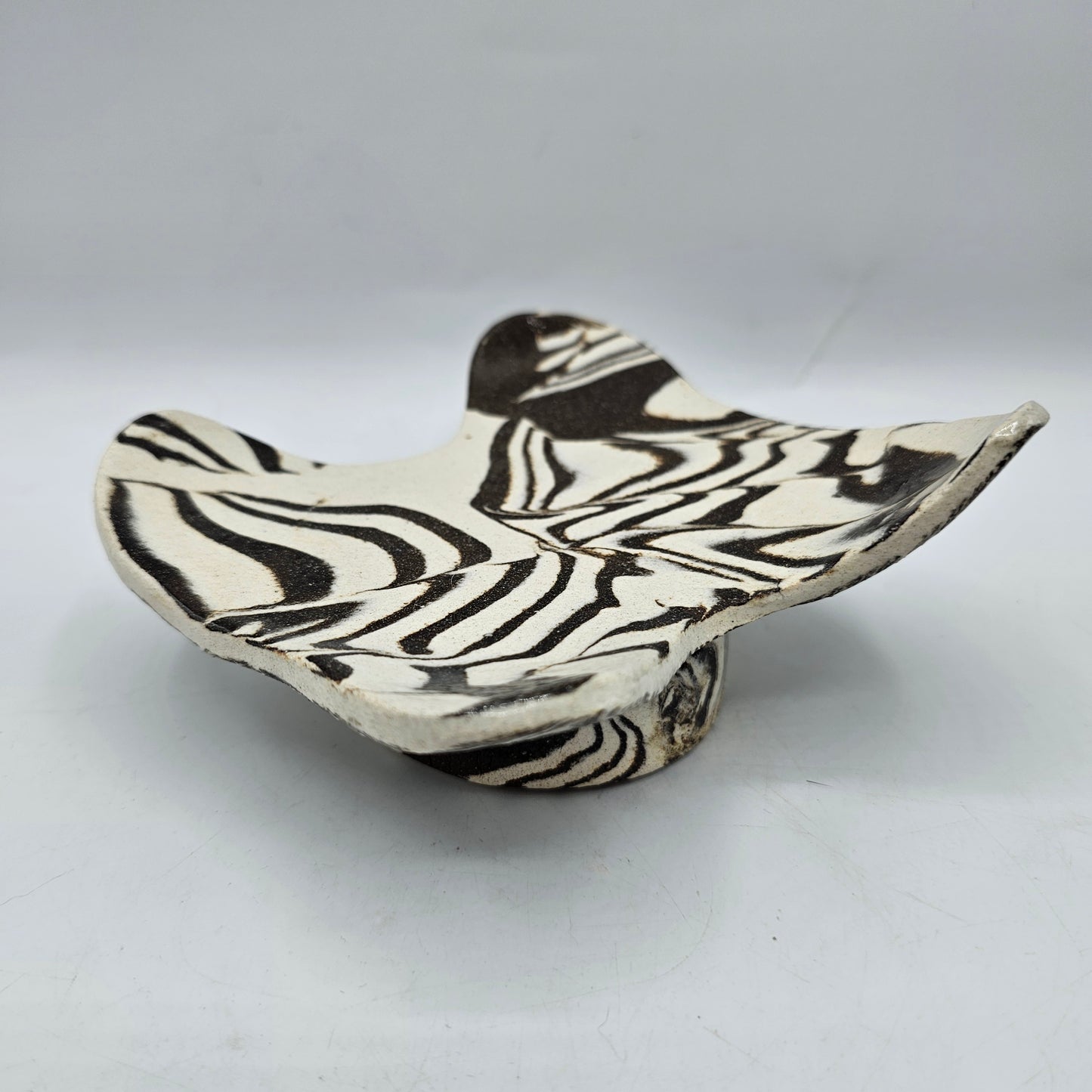 Artisan Pottery White and Brown Swirled Pedestal Soap Dish