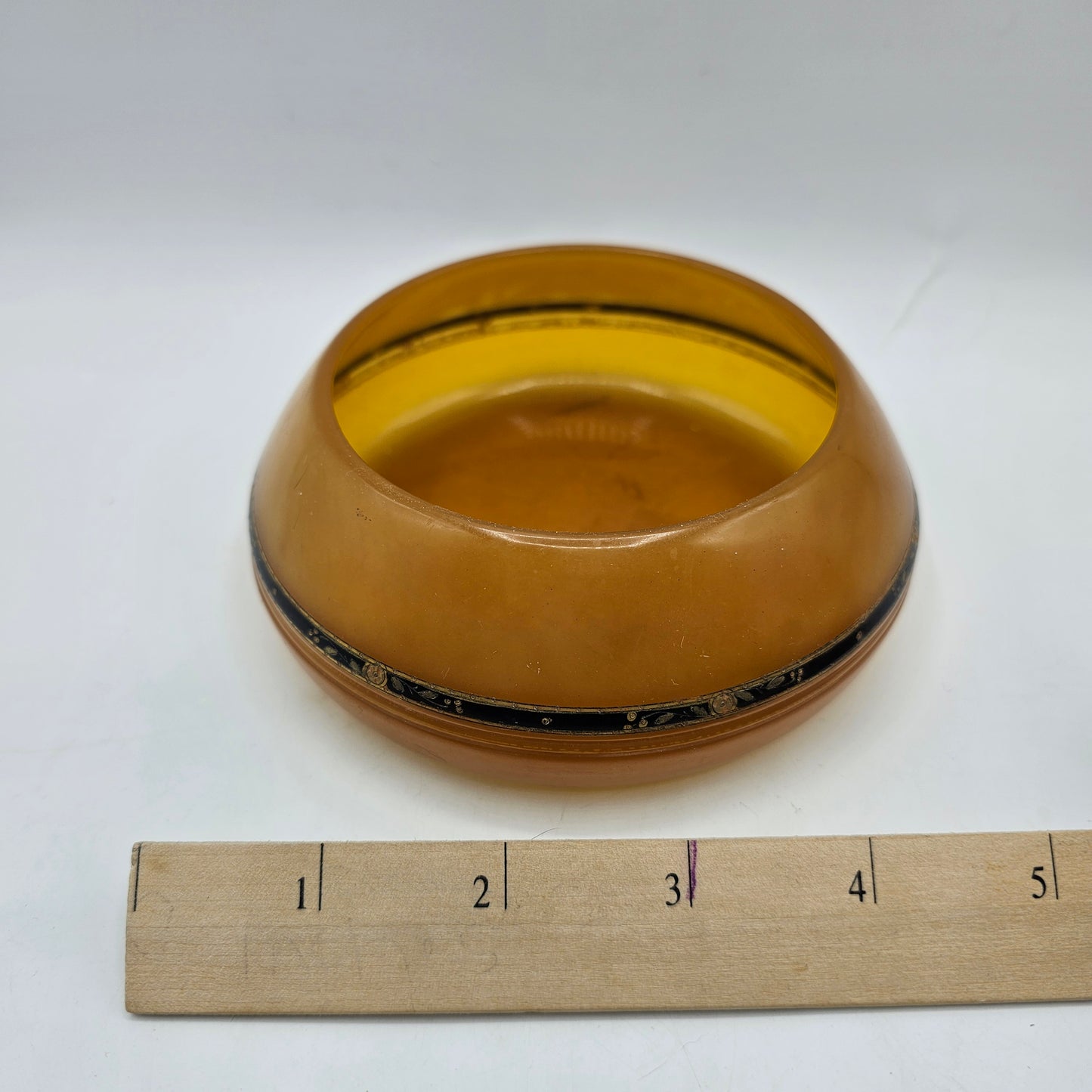 Vintage Celluloid Bowl with Black and Gold Accents
