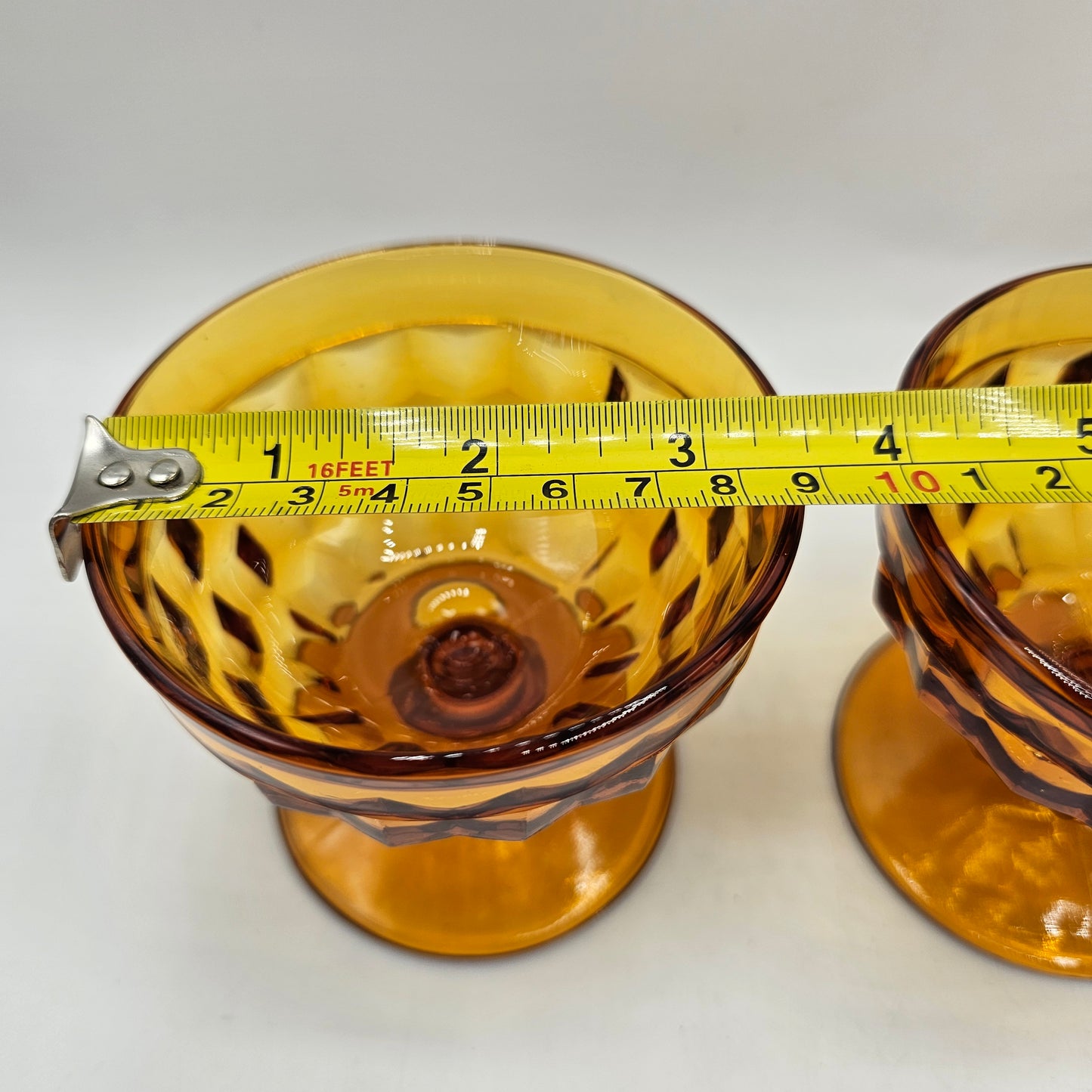 Indiana Whitehall Amber Glass Footed Sherbert /Fruit Cups (Stacked Diamond Colony Cubist Pattern)