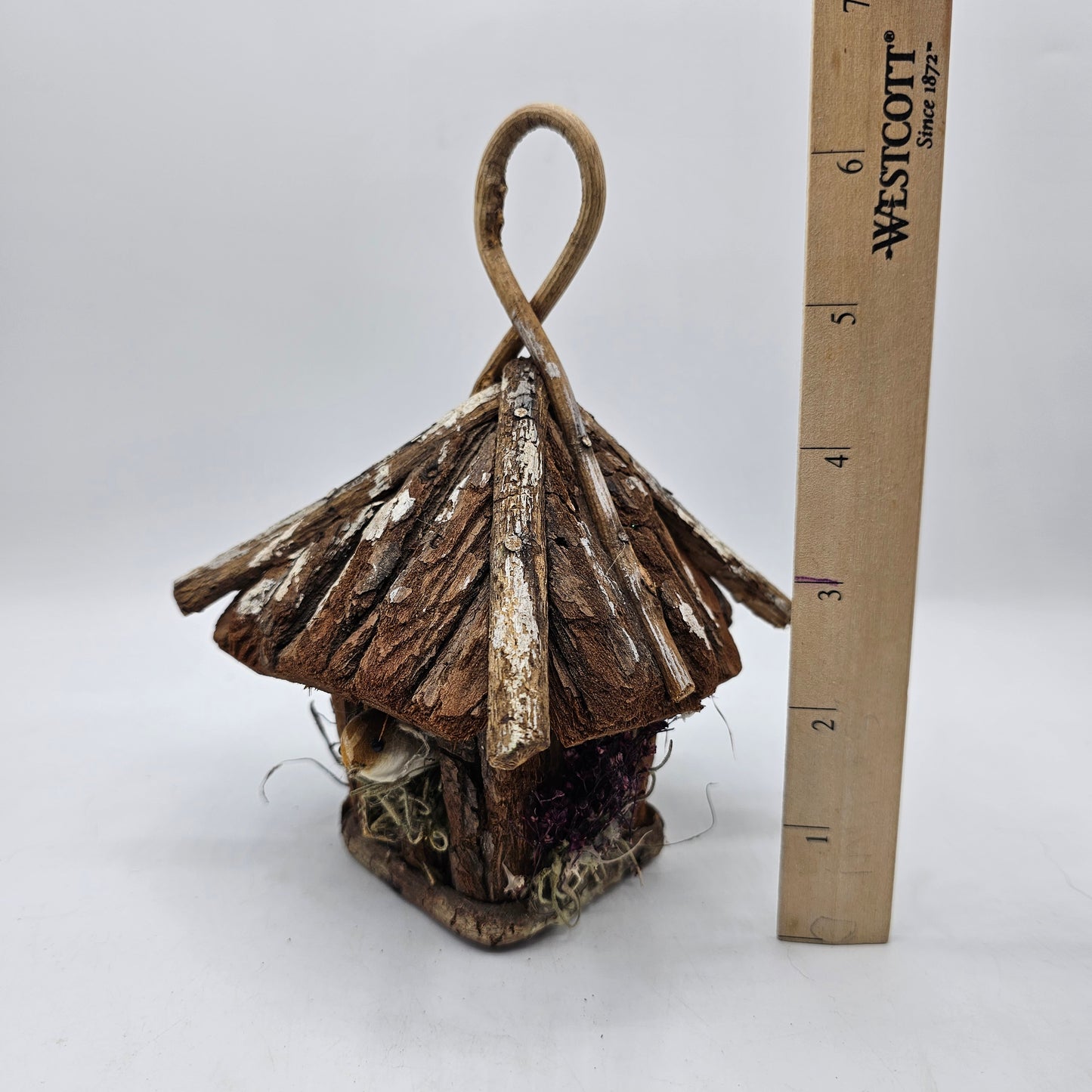 Handmade Decorative Drift Wood and Moss Birdhouse with Bird