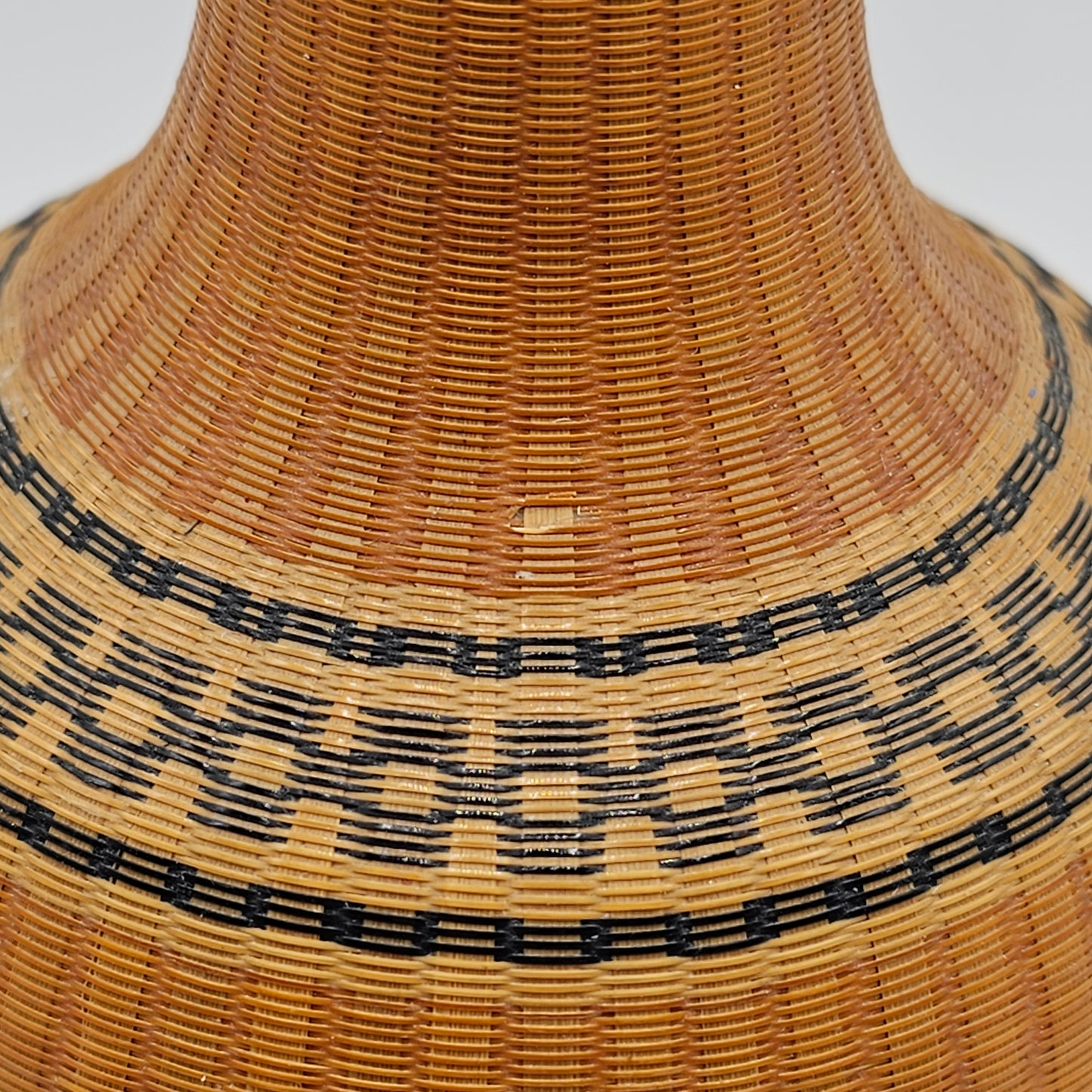 Vintage Chinese Fine Woven Bamboo Wrapped Porcelain Vase