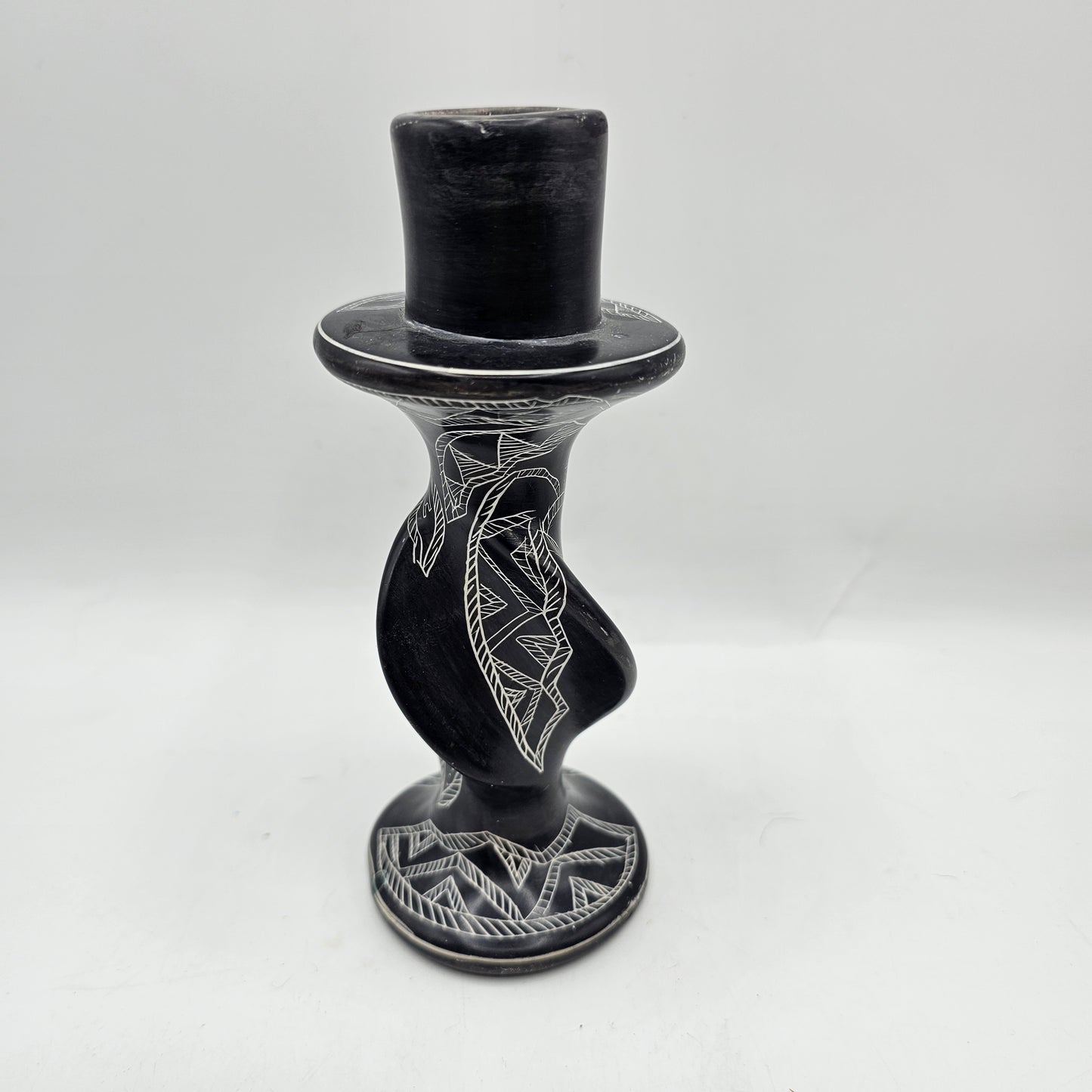 Black Etched Soapstone Taper Candlestick