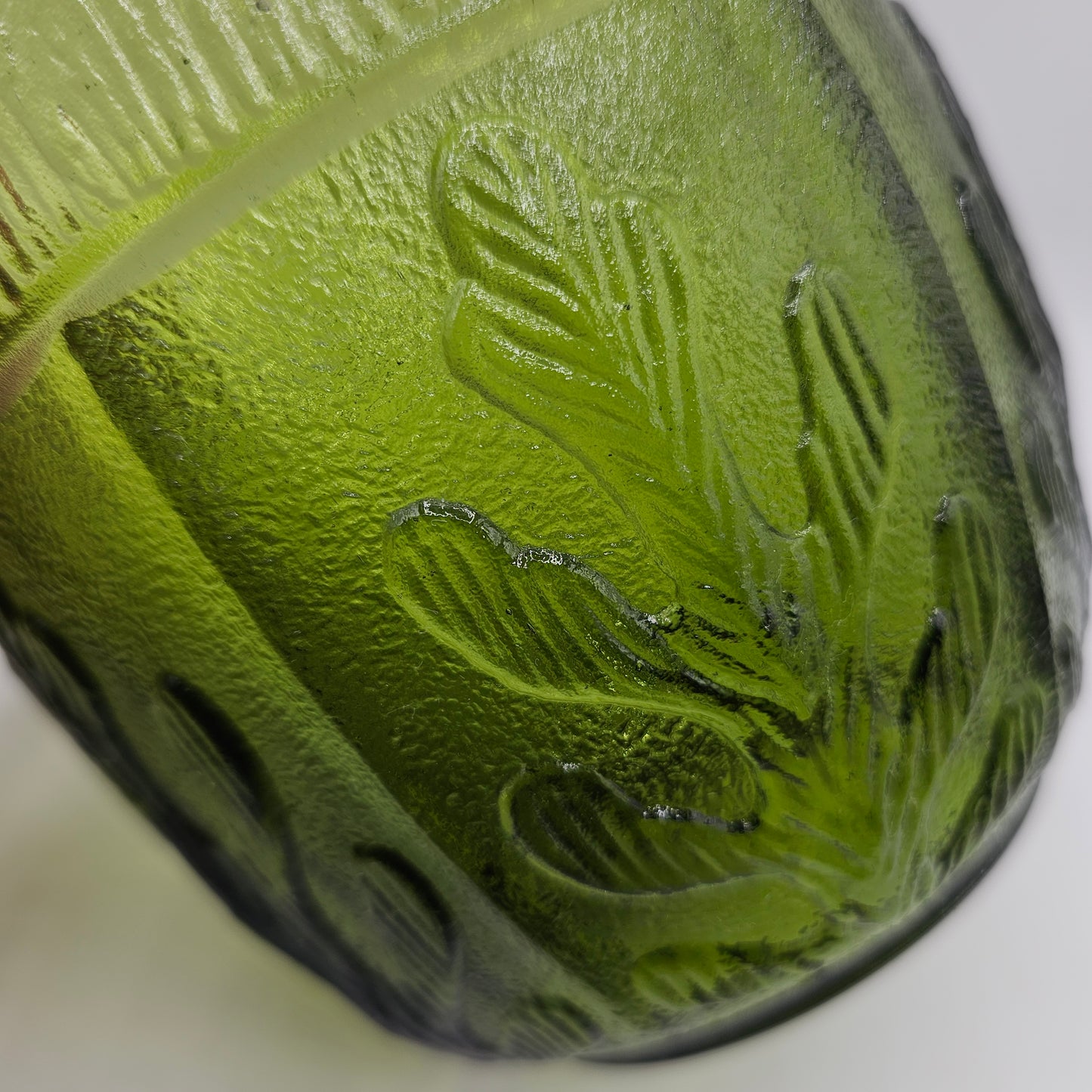 Vintage 1975 FTD Green Glass Planter with Oak Leaf Design