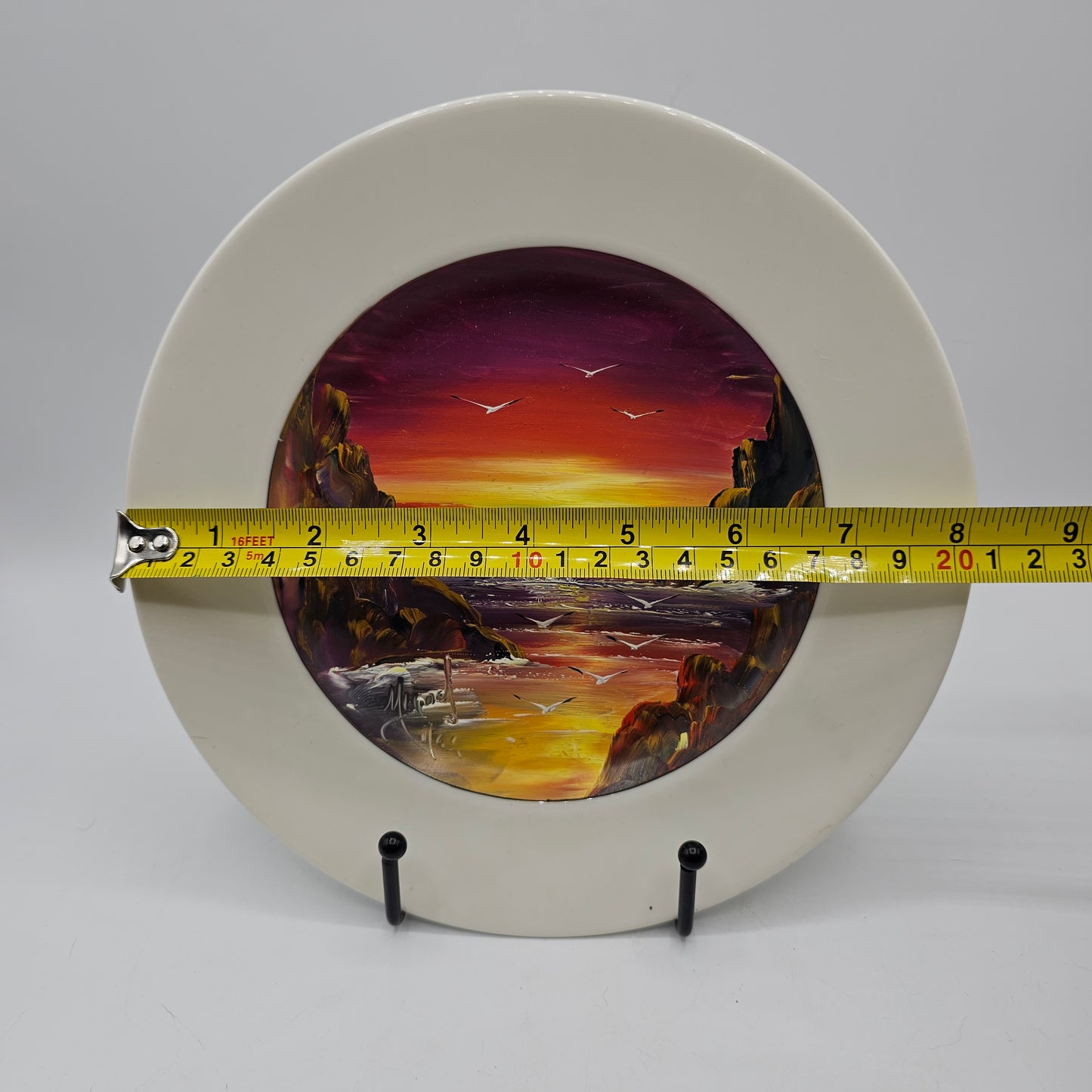 Original Signed Oil Painting of an Ocean Scene on Ceramic Plate by Artist Miguel Lopez Tula