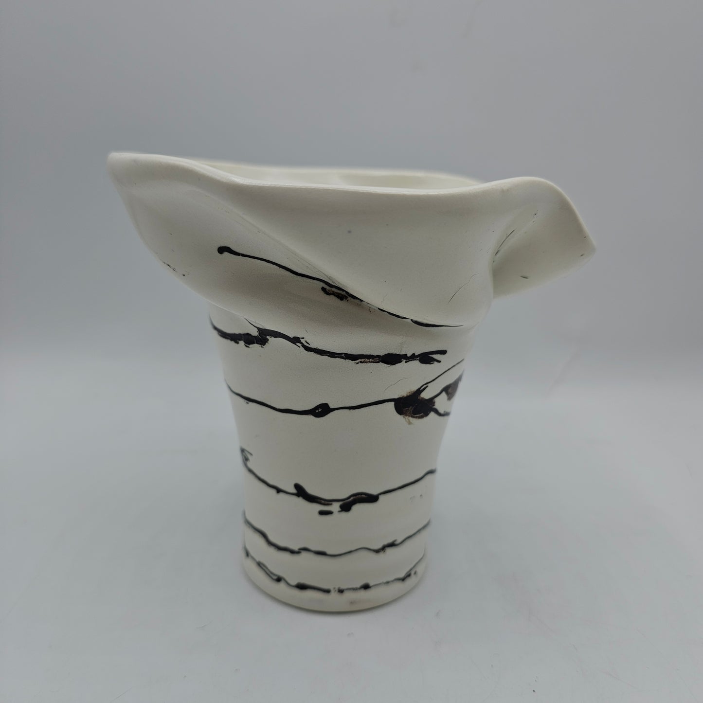 Artisan Pottery Black and White Swirled Case Vase Signed "Franny"