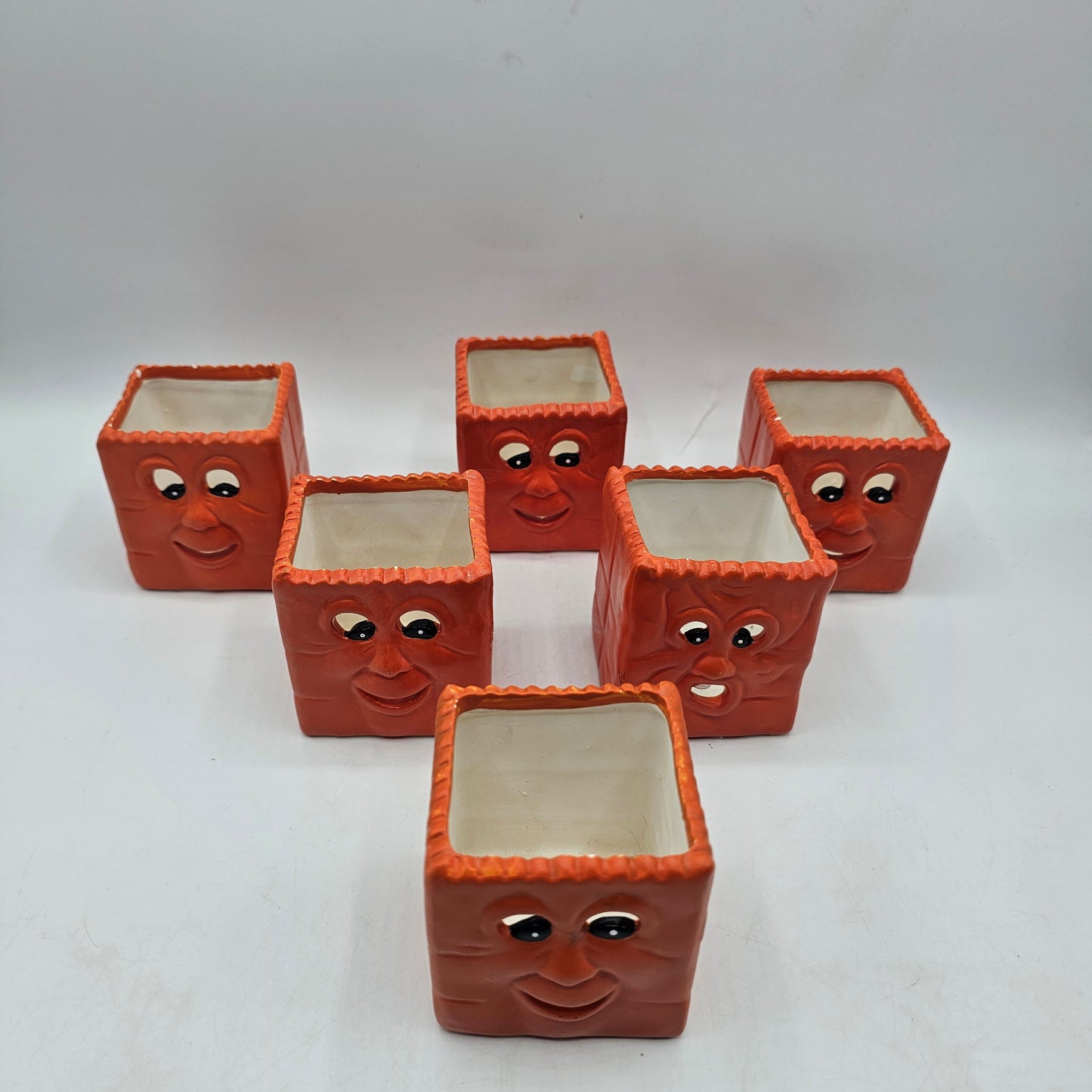 Orange Ceramic Paper Bag Jack O Lantern Tea Light Candle Holders - Set of 6