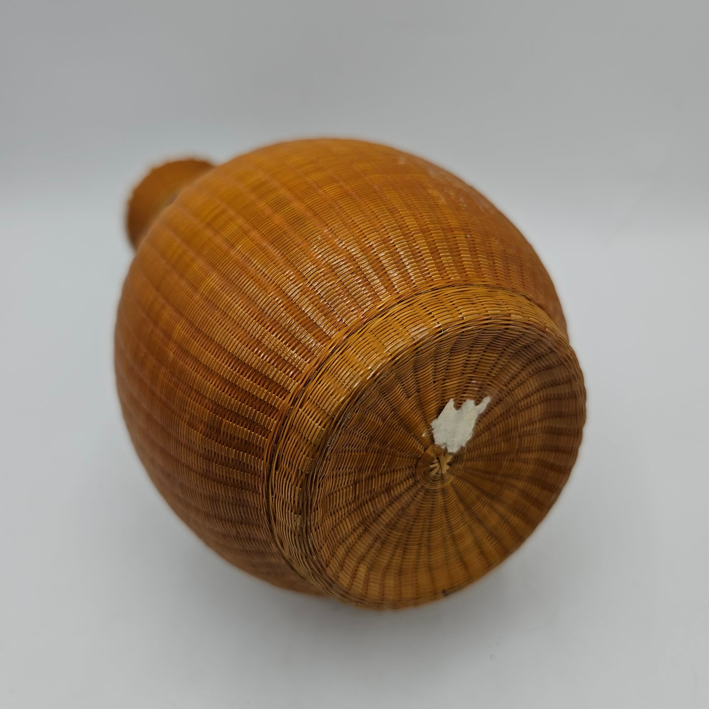 Vintage Chinese Fine Woven Bamboo Wrapped Porcelain Vase