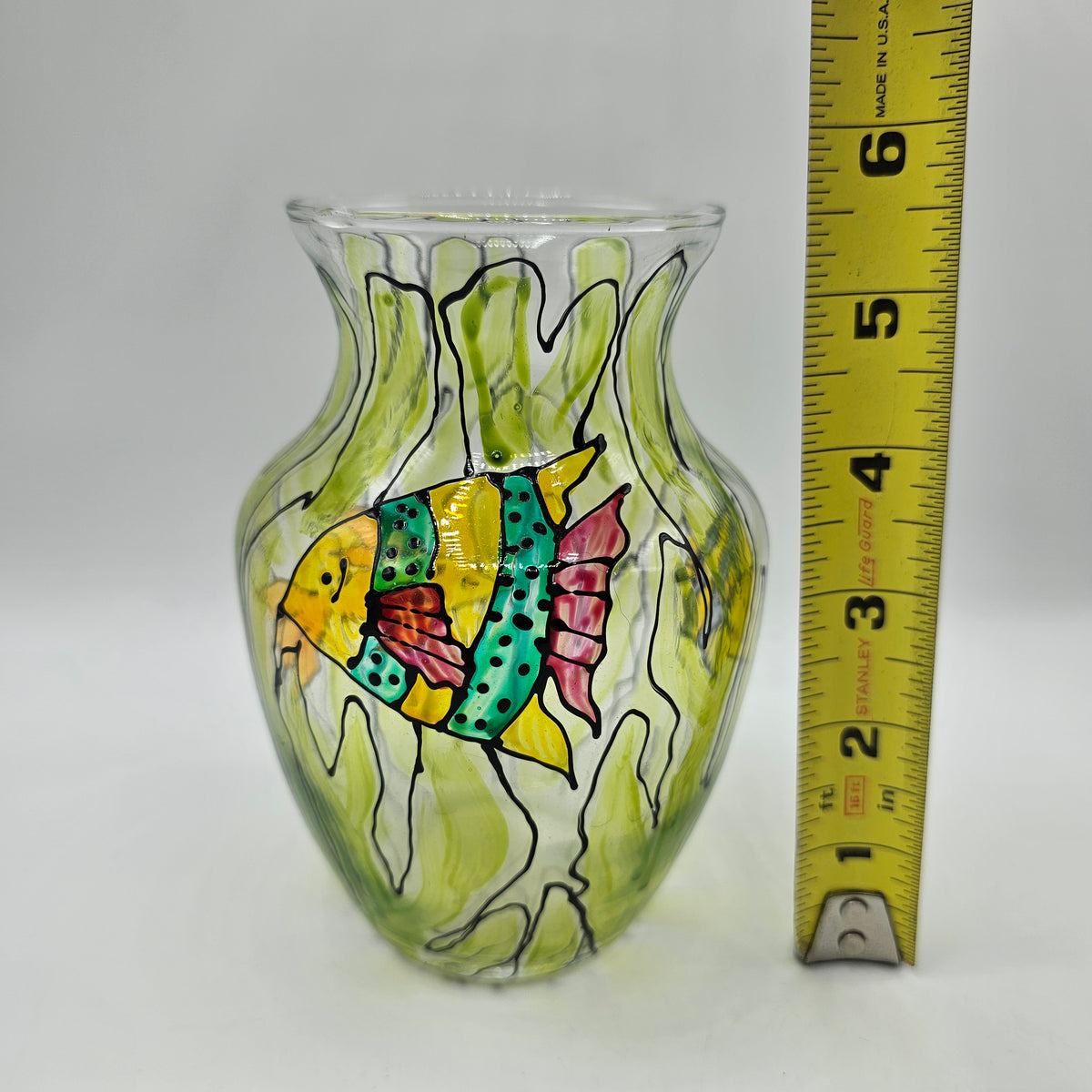 Painted Fish in Seaweed Glass Vase