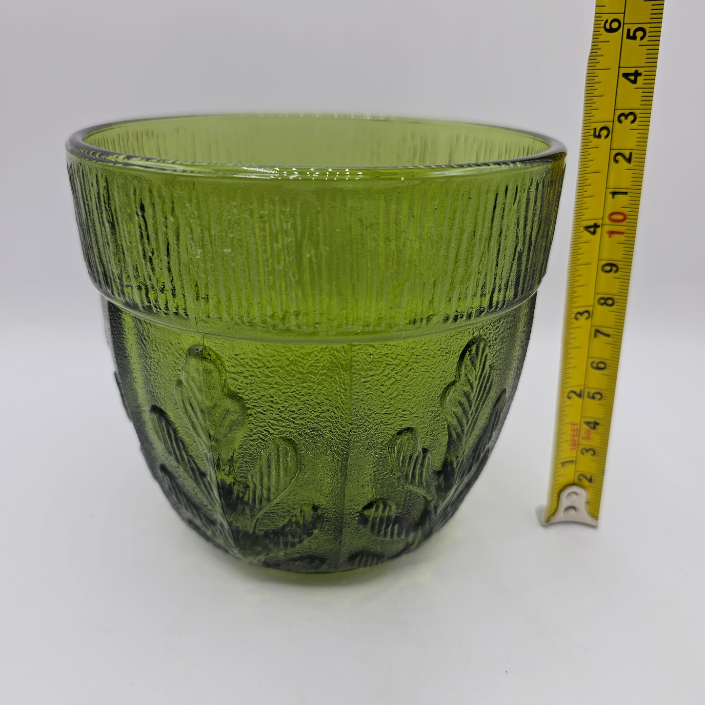 Vintage 1975 FTD Green Glass Planter with Oak Leaf Design