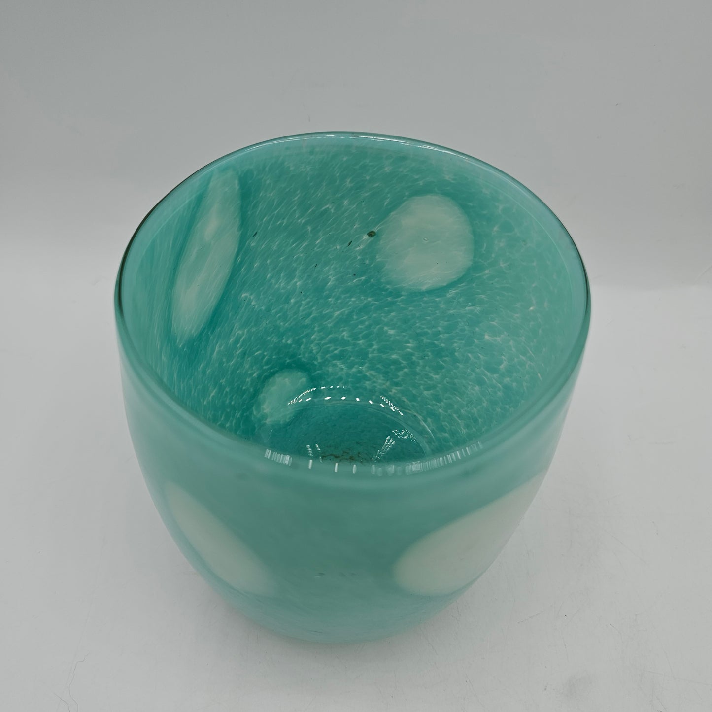 Pale Turquoise and White Swirled Glass Candle Holder