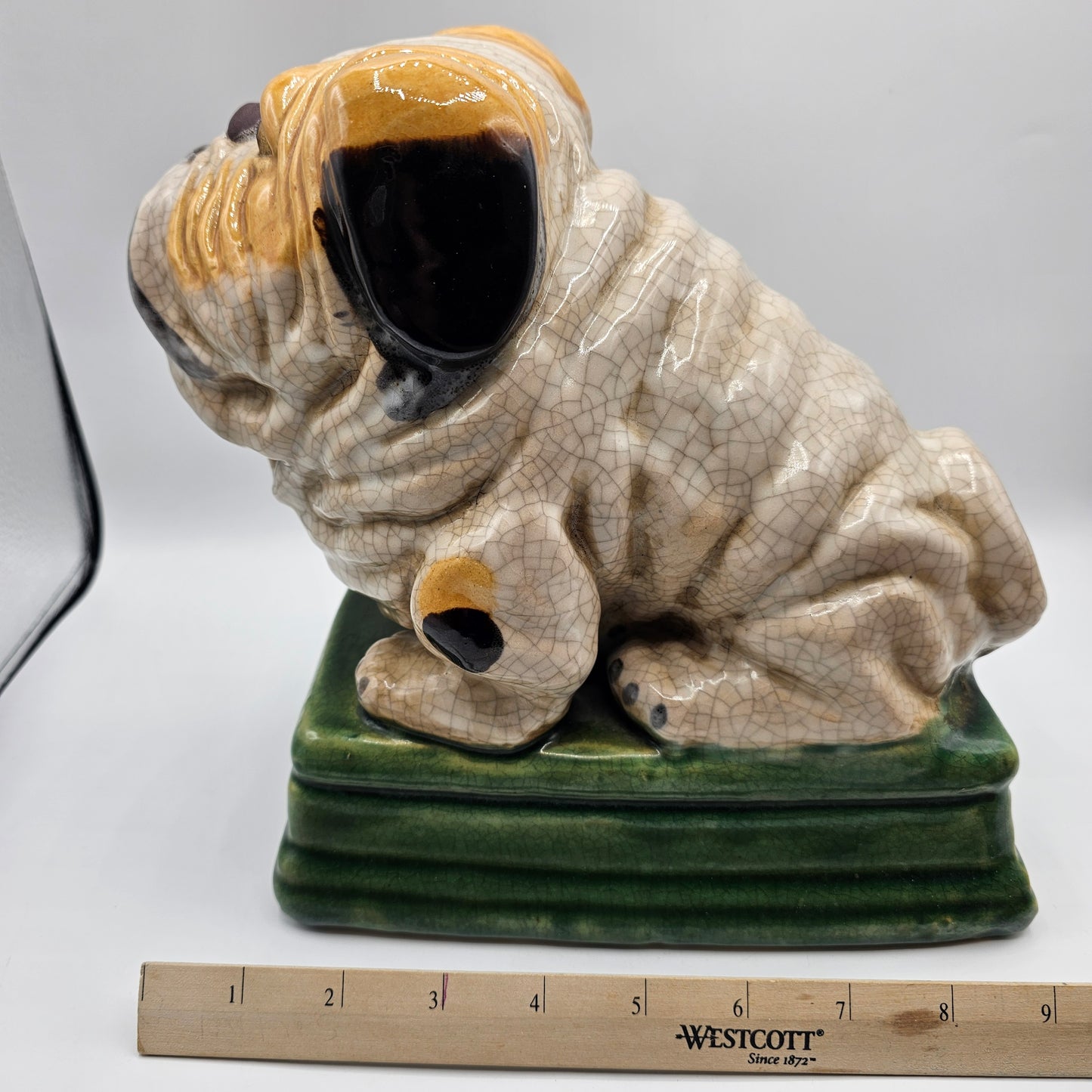Large Crazed Pottery British Bulldog Statue / Doorstop