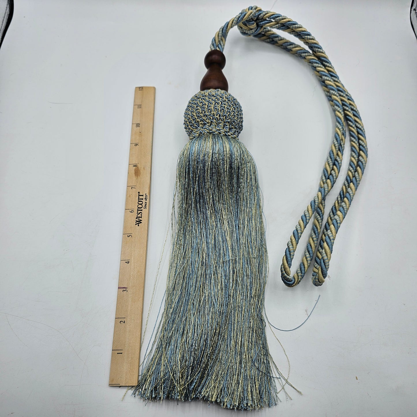 Drape or Curtain Tassel Tiebacks - Pair in Blue and Yellow